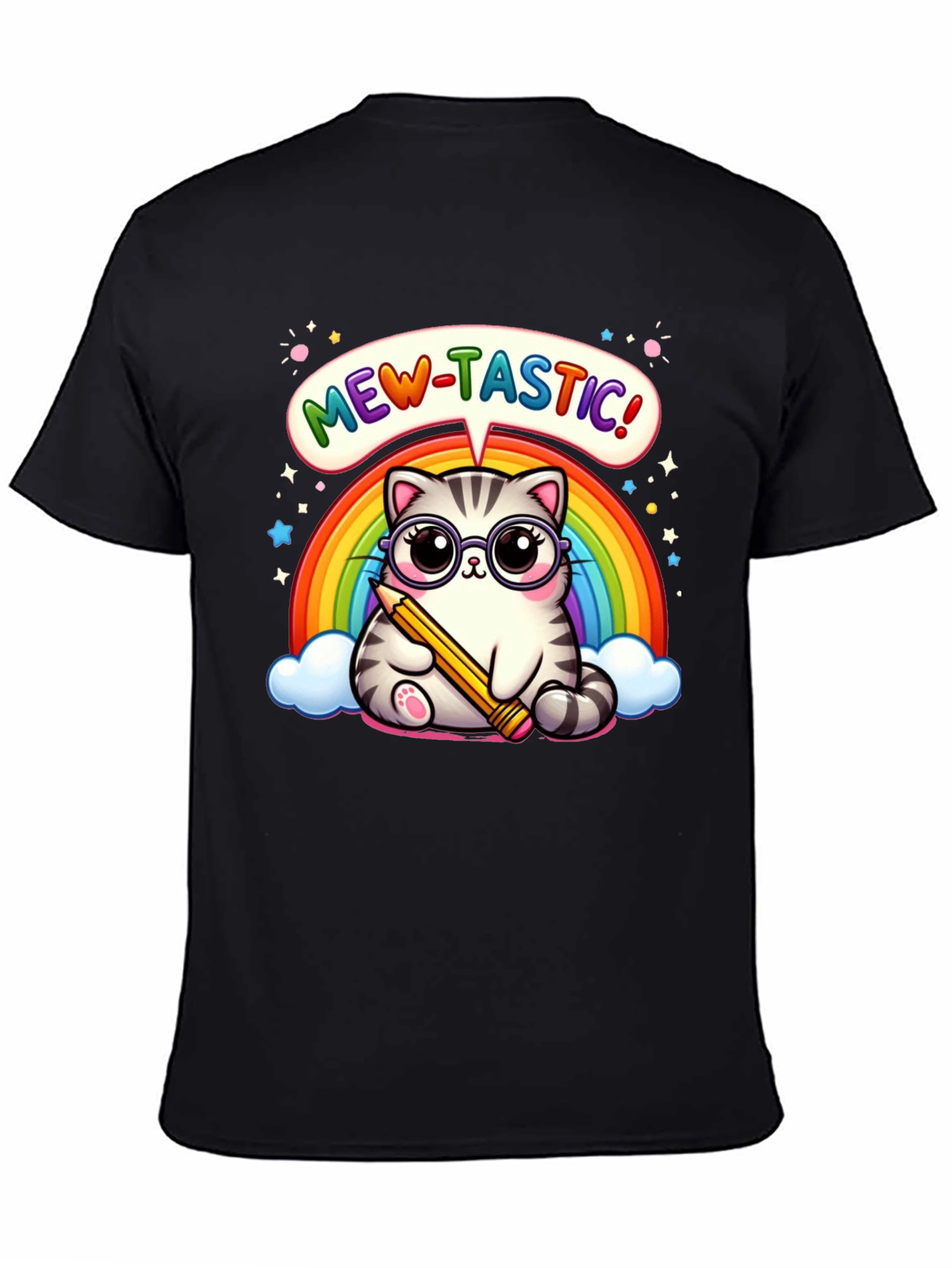 Mew-Tastic Cat Rainbow Graphic T-Shirt