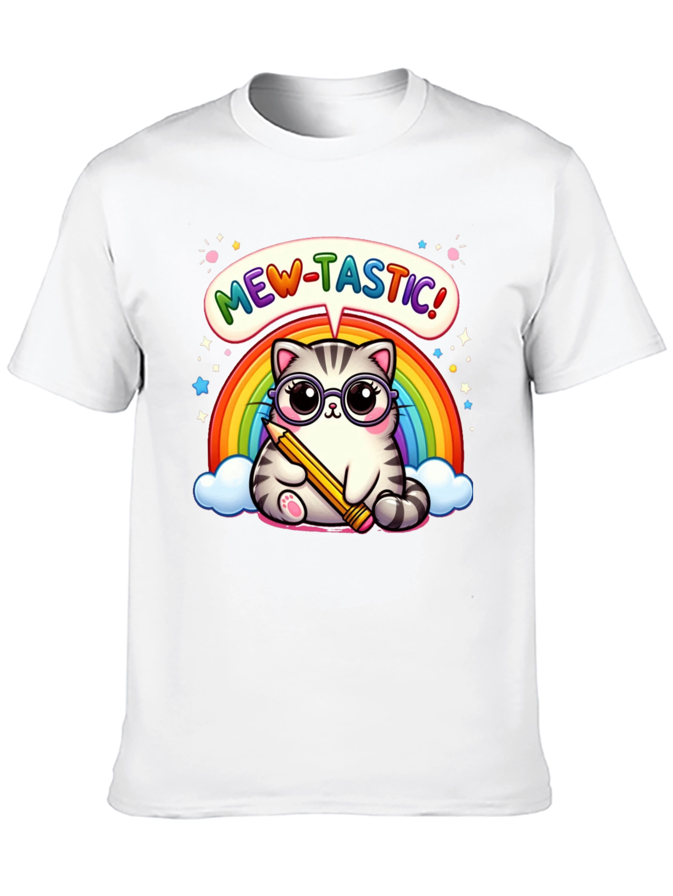 Mew-Tastic Cat Rainbow Graphic T-Shirt