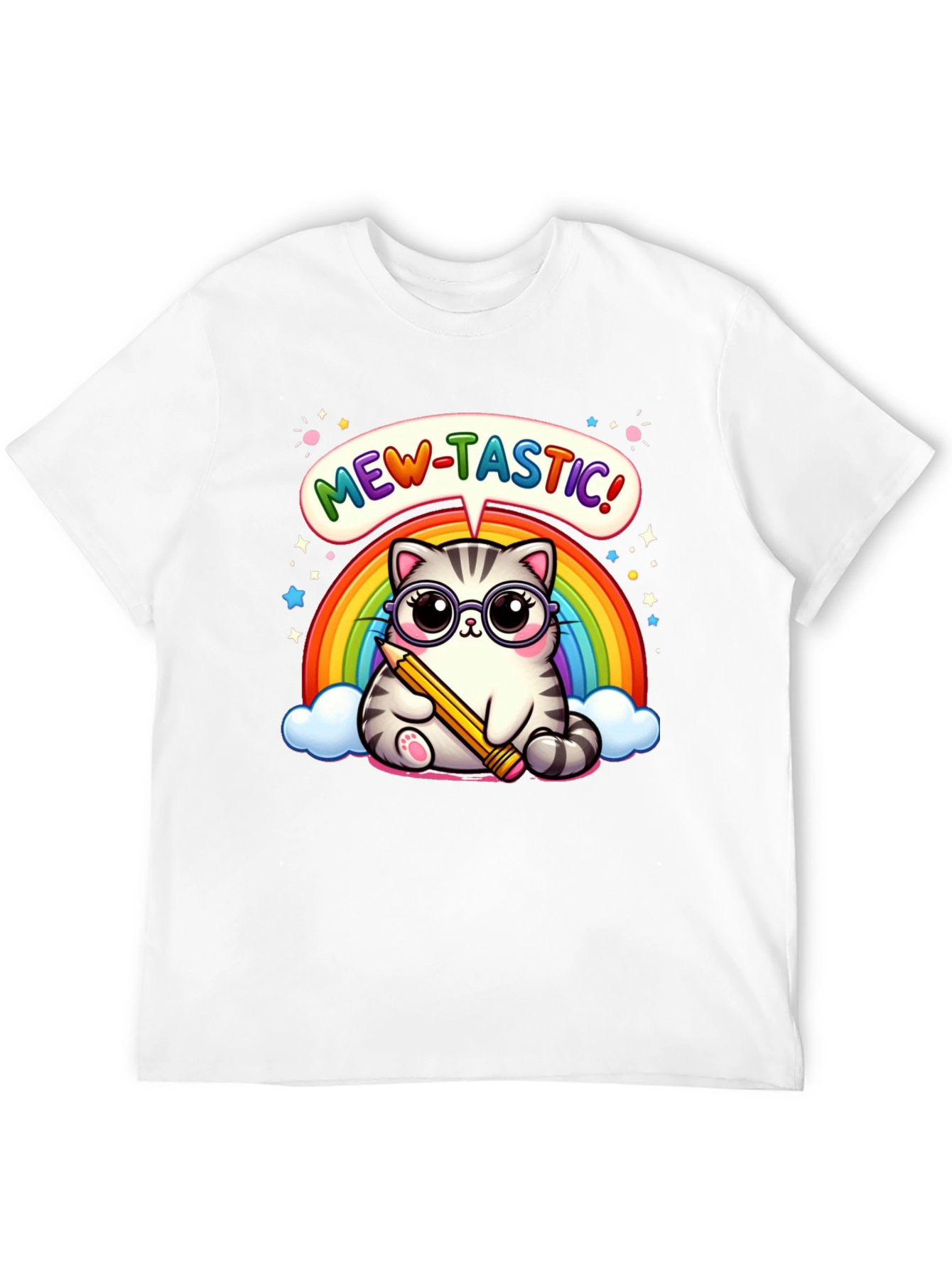 Mew-Tastic Cat Rainbow Graphic T-Shirt