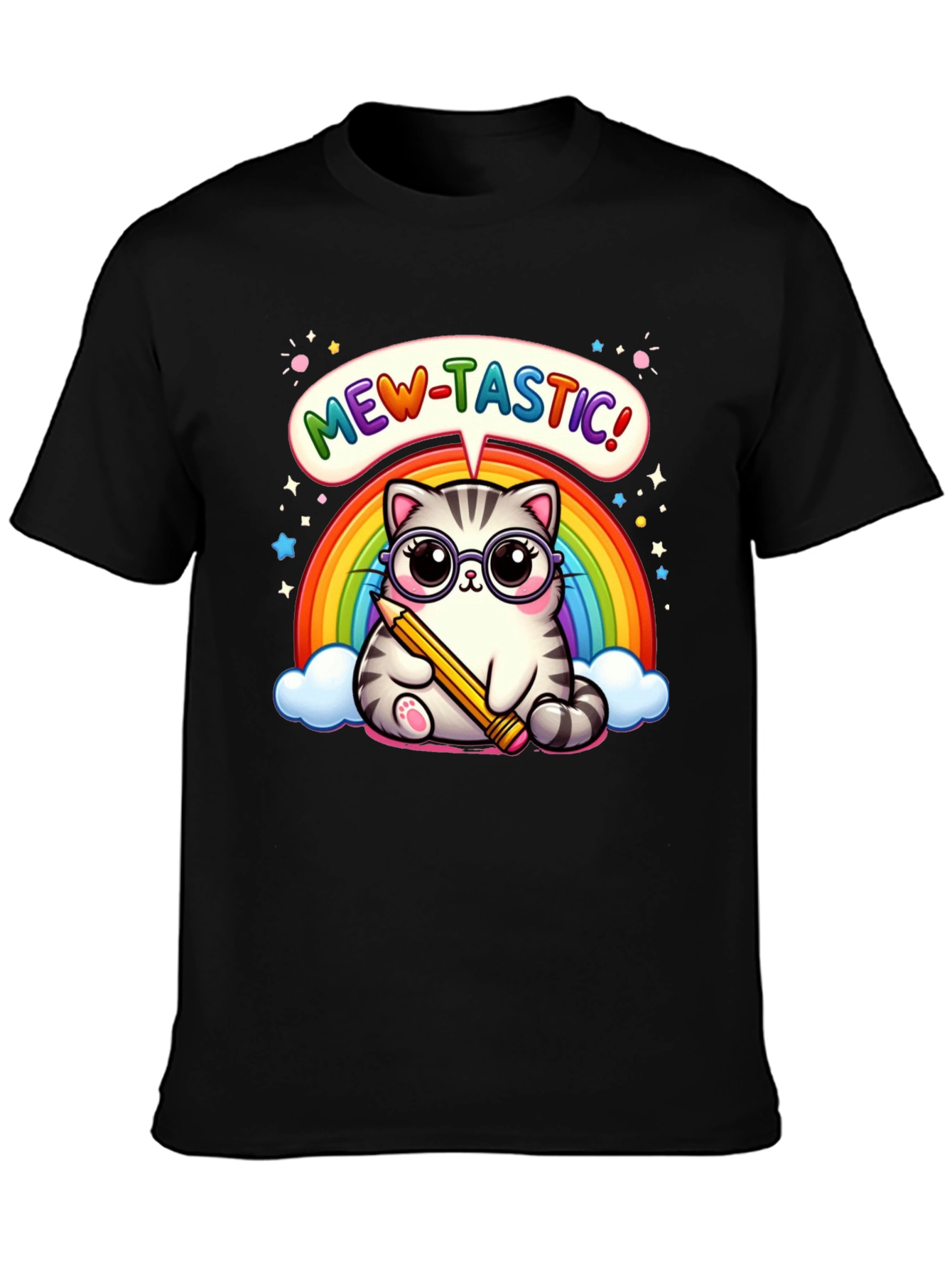 Mew-Tastic Cat Rainbow Graphic T-Shirt