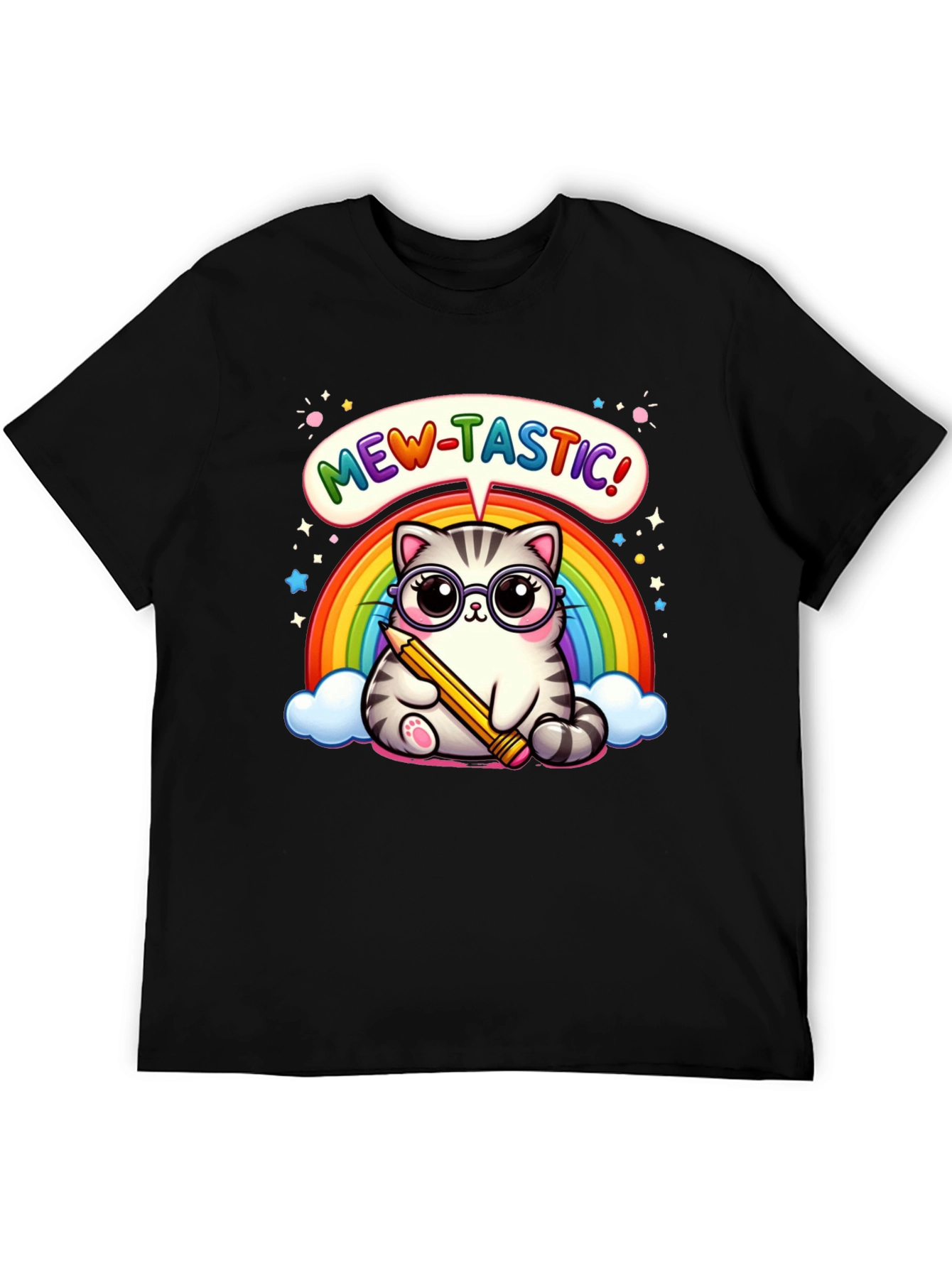 Mew-Tastic Cat Rainbow Graphic T-Shirt