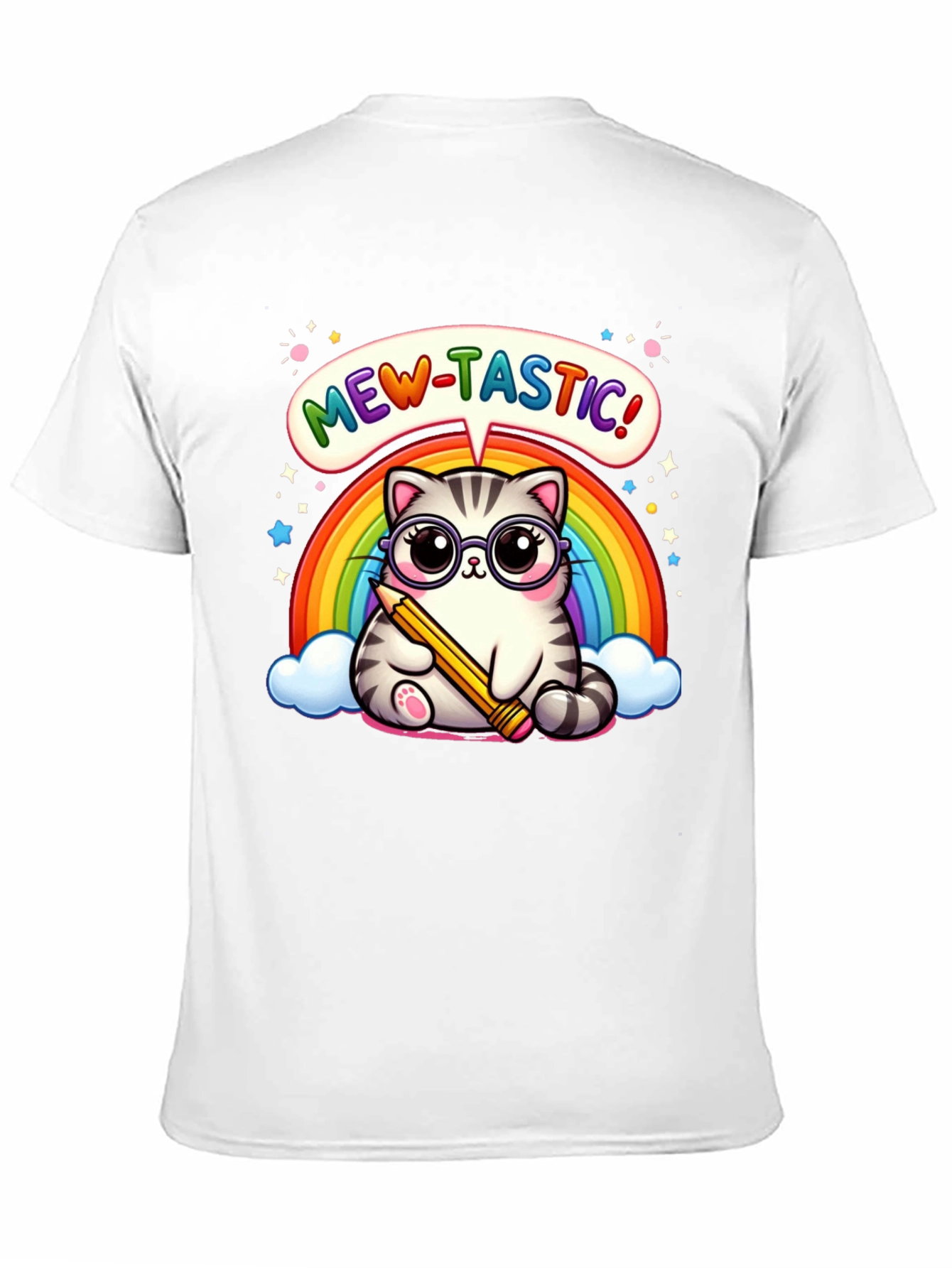 Mew-Tastic Cat Rainbow Graphic T-Shirt