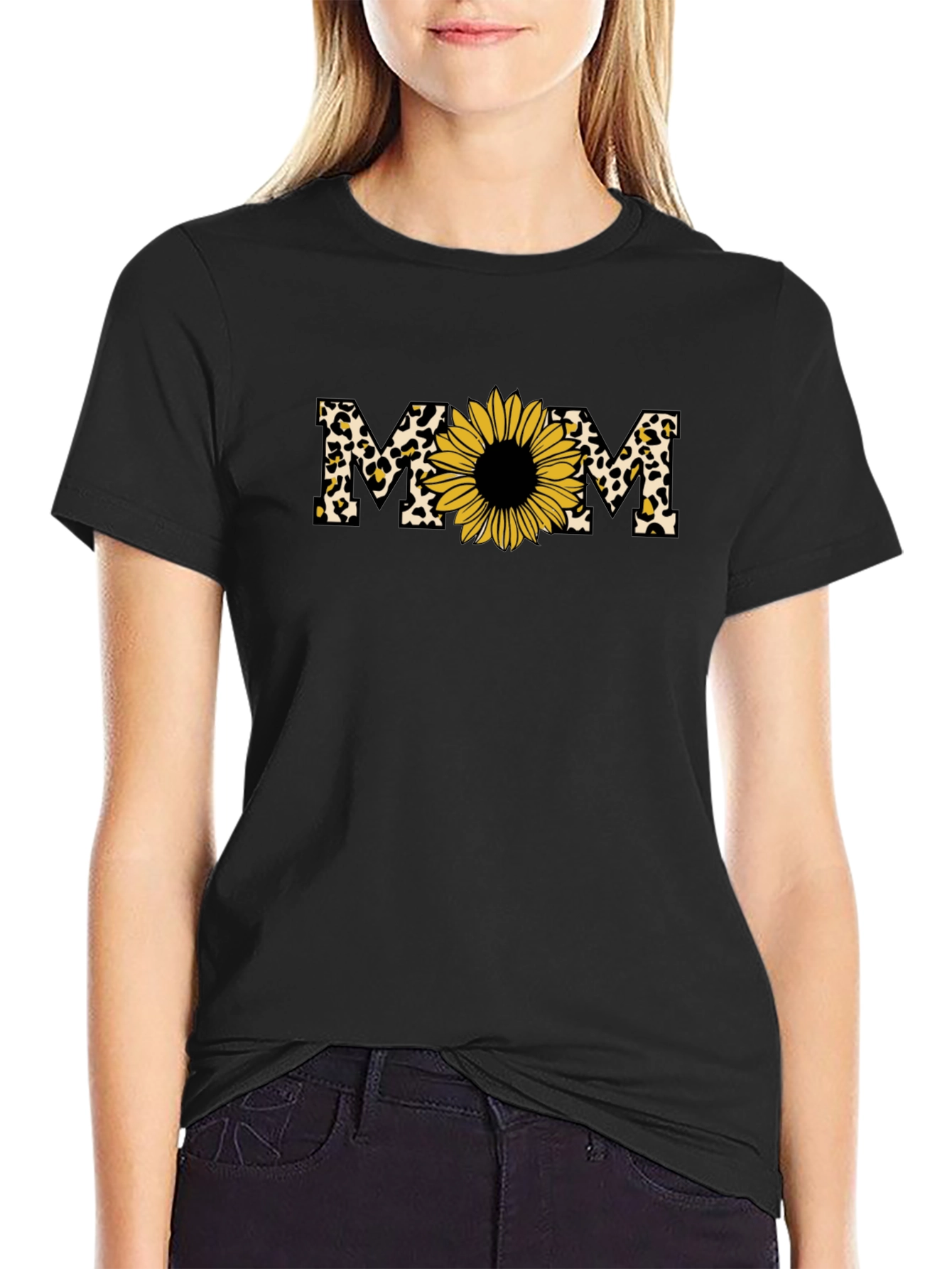 Mom Sunflower Leopard Print T-Shirt