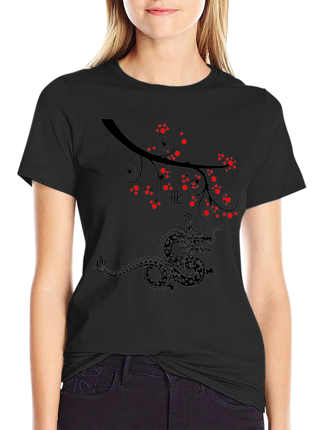 Dragon & Blossom Black Graphic Tee
