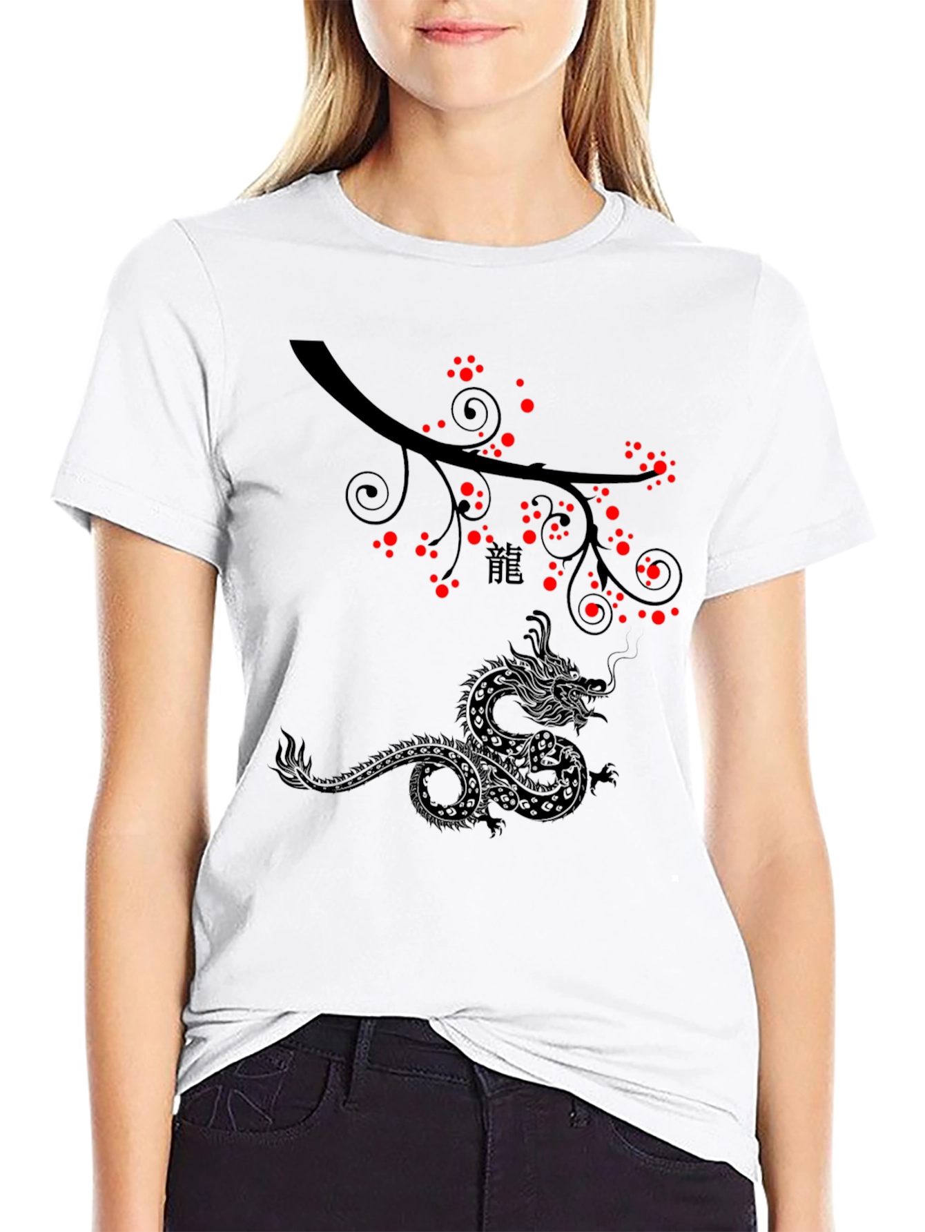 Dragon & Blossom Black Graphic Tee