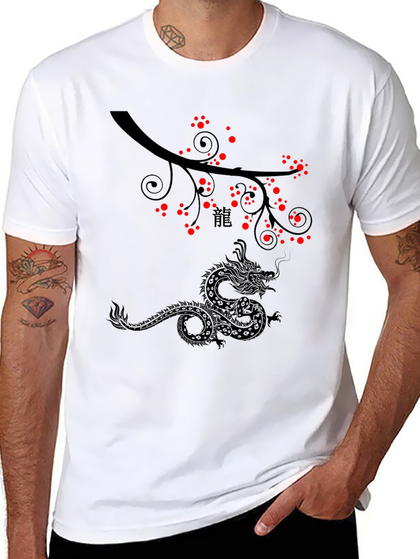 Dragon & Blossom Black Graphic Tee