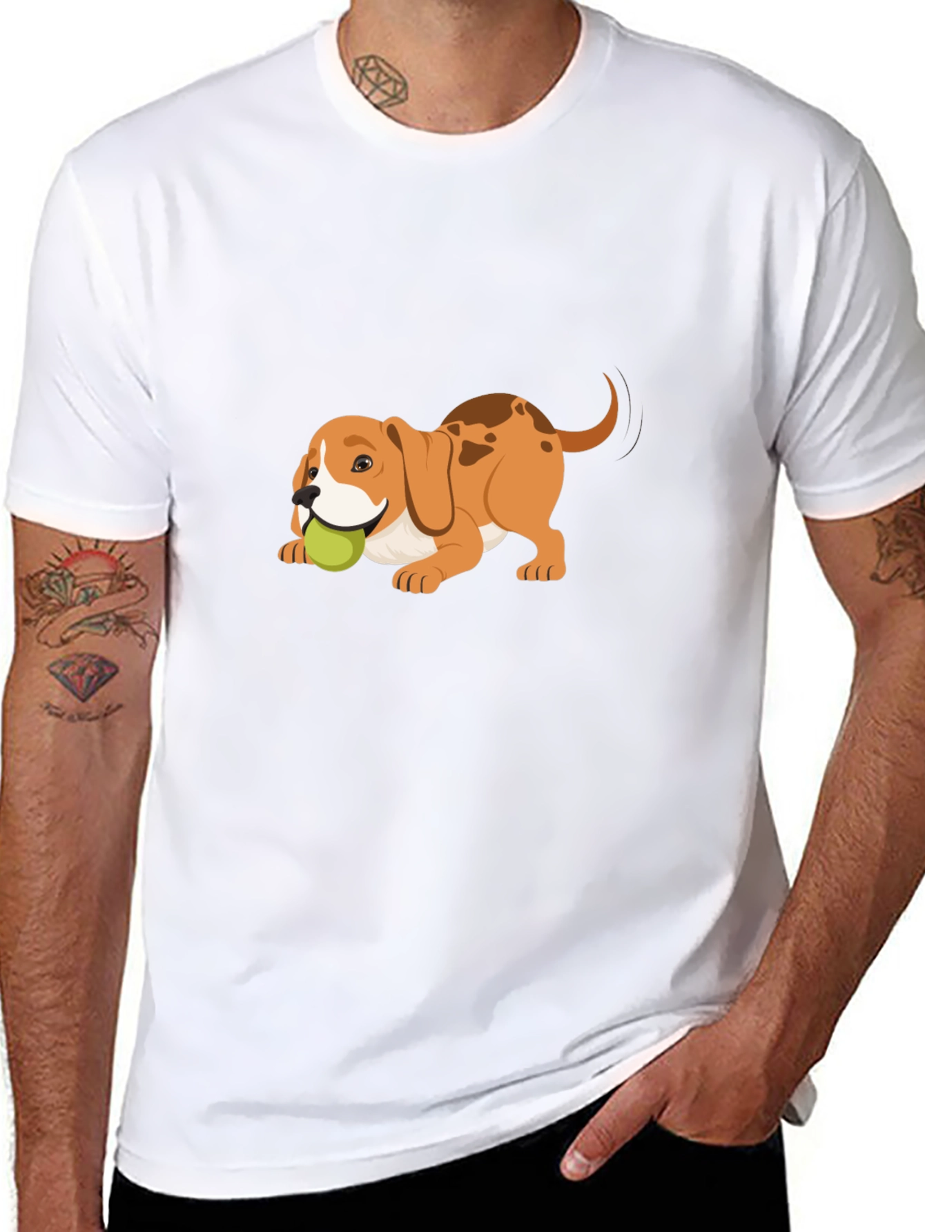 Dog with Ball Graphic Tee - Casual Style