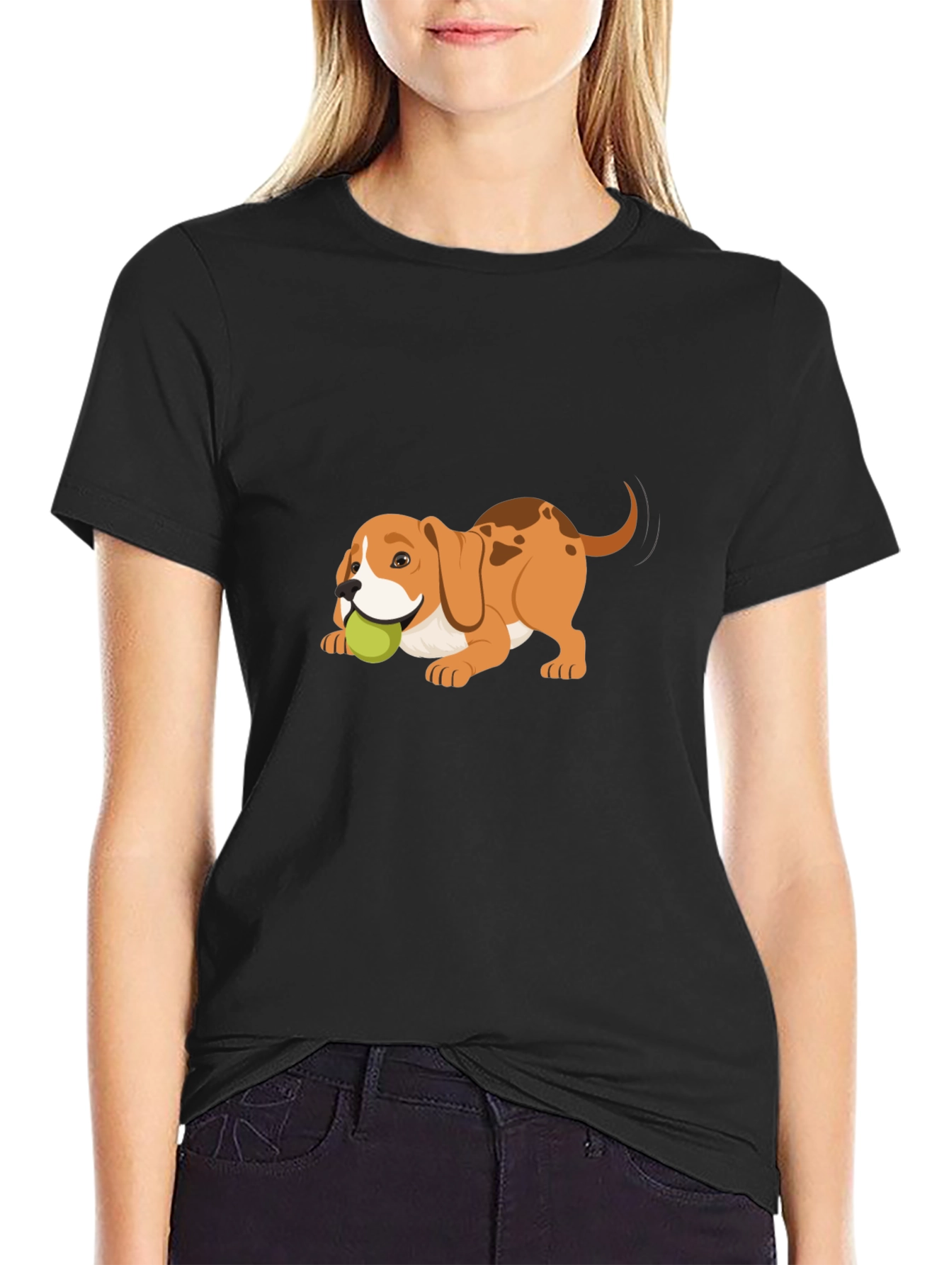 Dog with Ball Graphic Tee - Casual Style