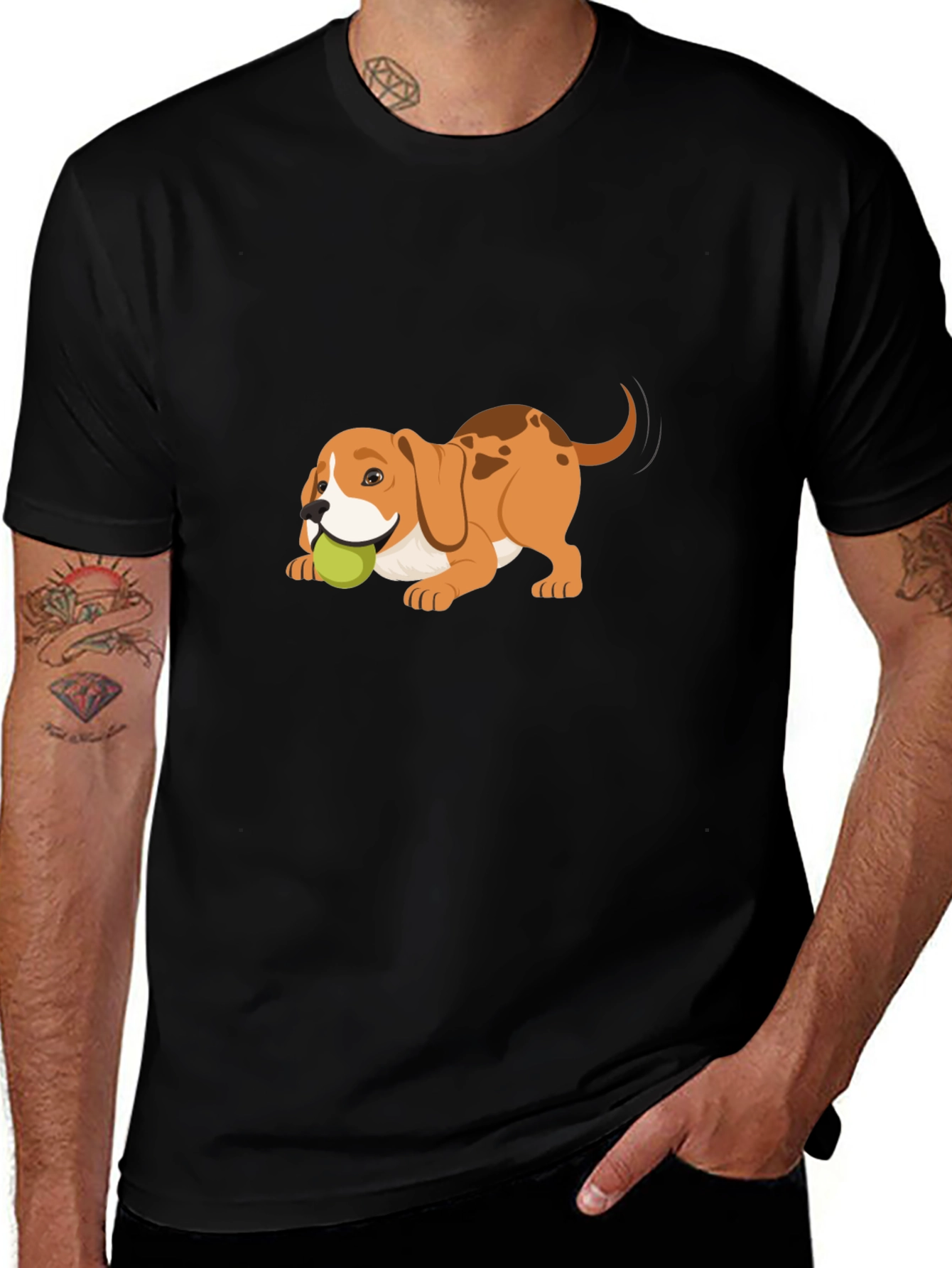 Dog with Ball Graphic Tee - Casual Style