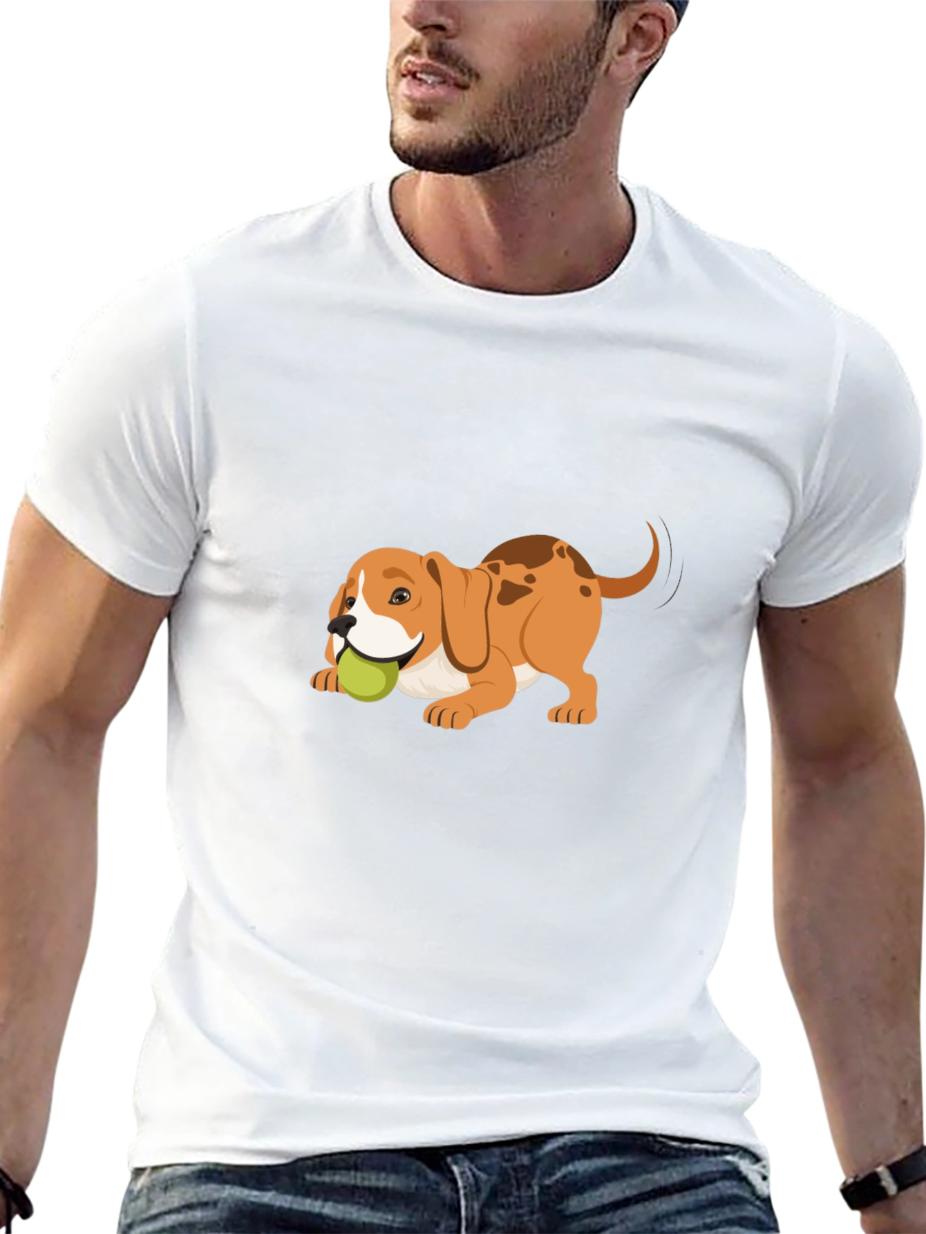 Dog with Ball Graphic Tee - Casual Style