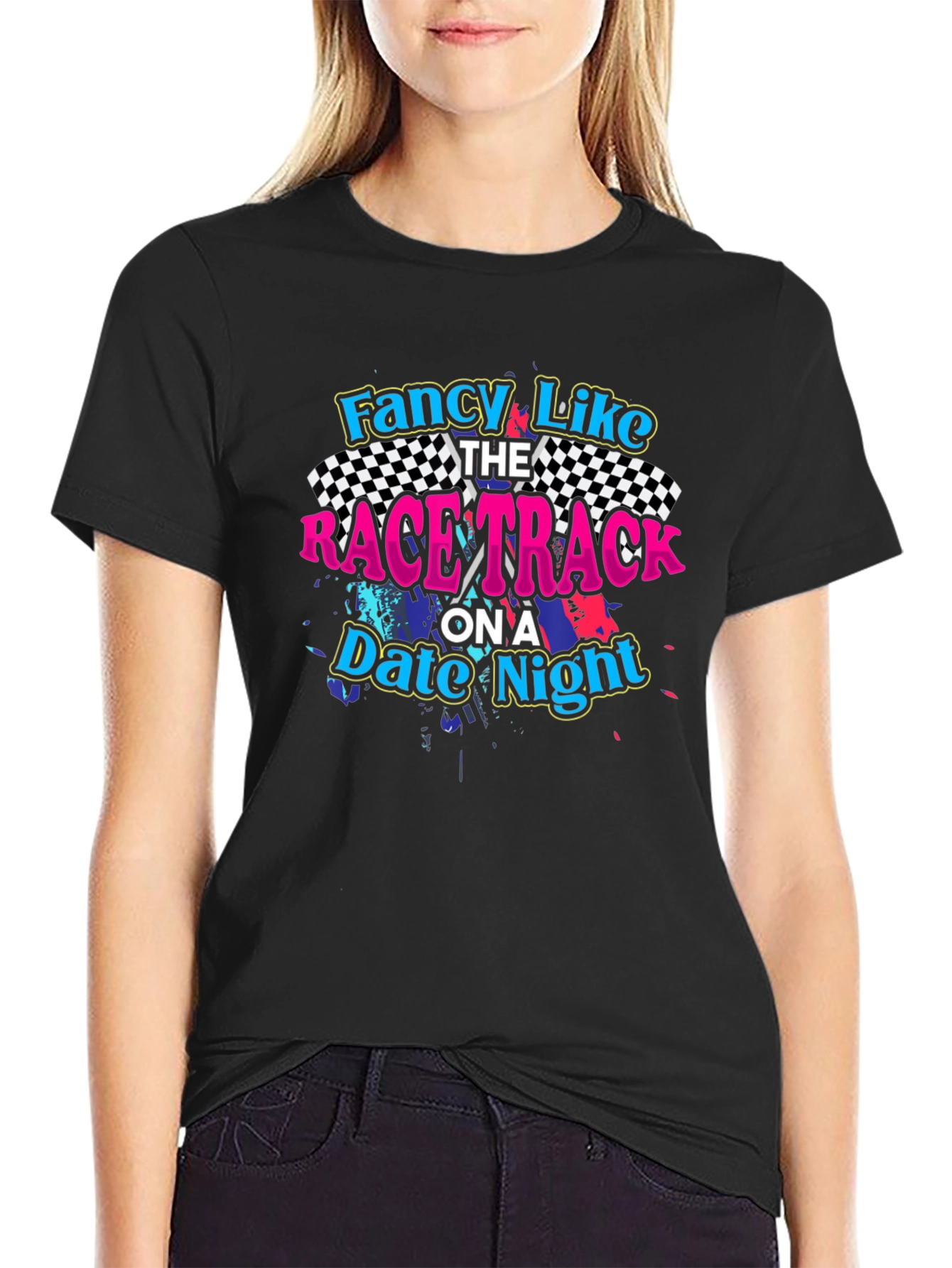 Fancy Like Race Track Date Night Black Graphic Tee