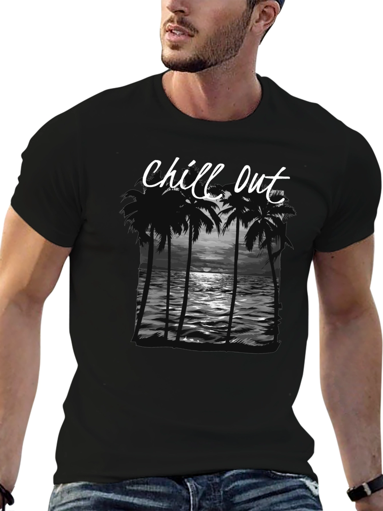 Chill Out Graphic Tee - Palm Tree Sunset