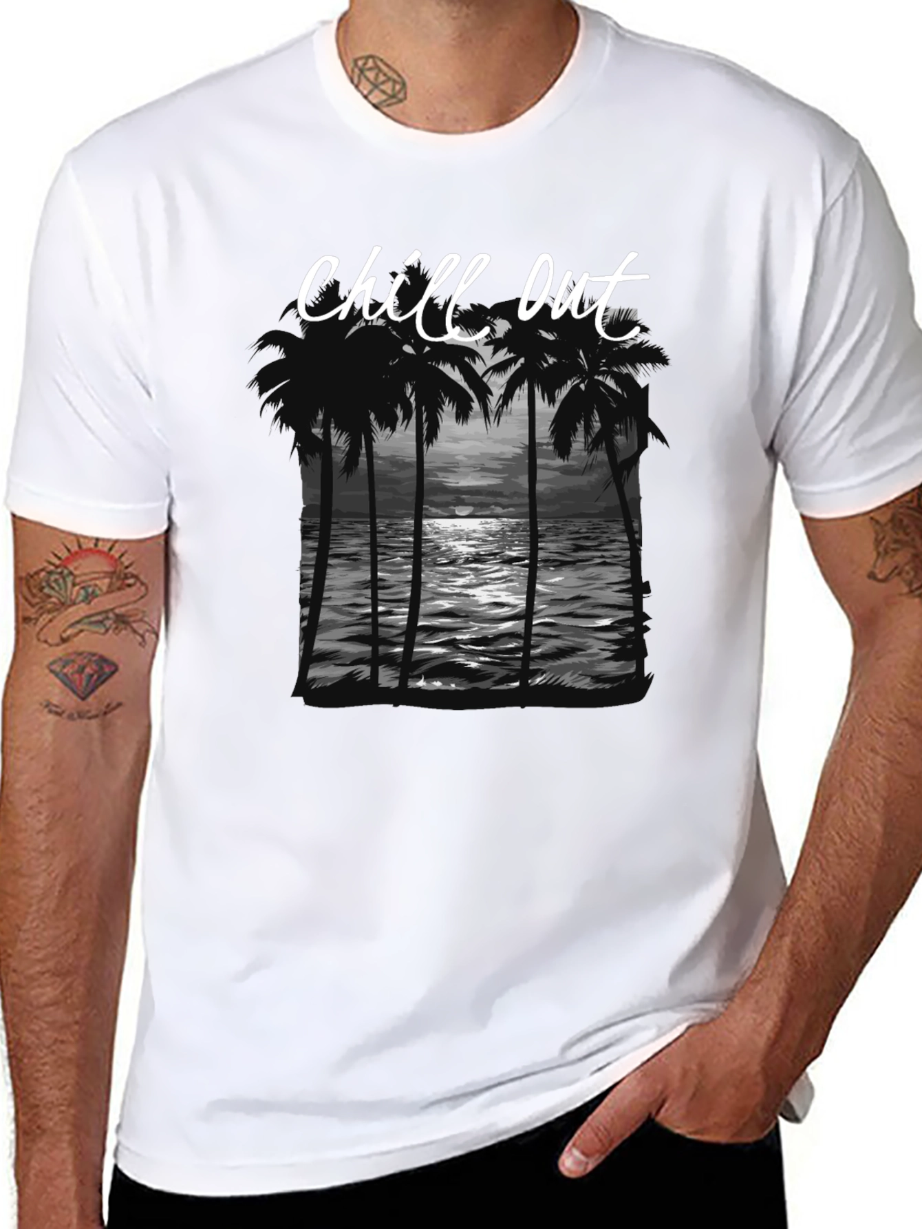 Chill Out Graphic Tee - Palm Tree Sunset