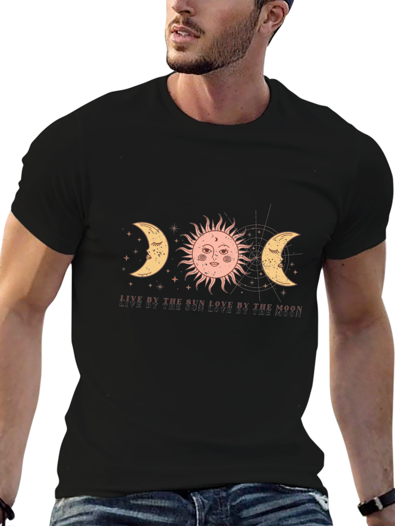 Celestial Sun & Moon Graphic T-Shirt - Black