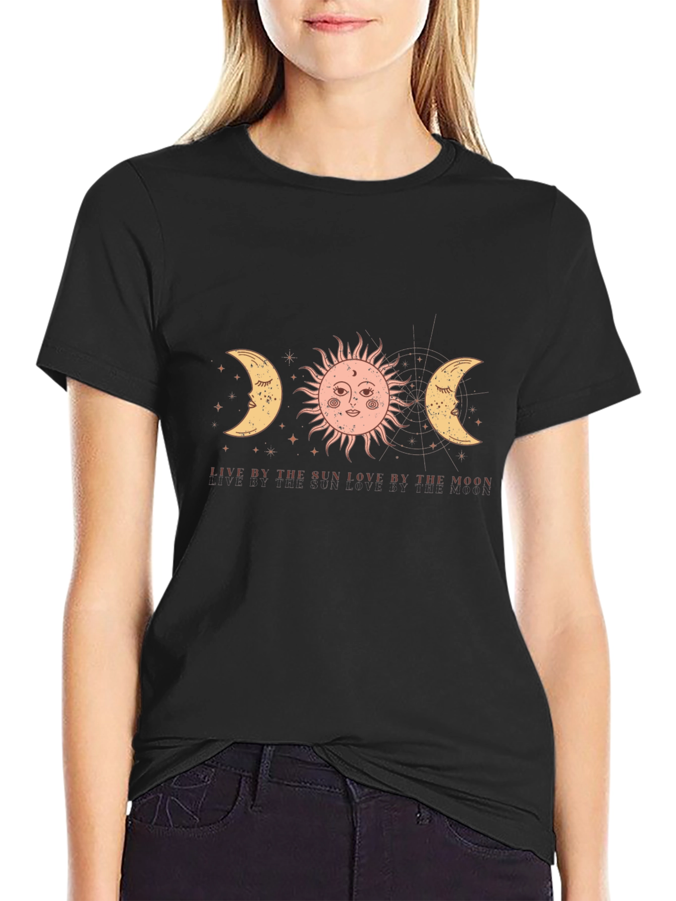 Celestial Sun & Moon Graphic T-Shirt - Black