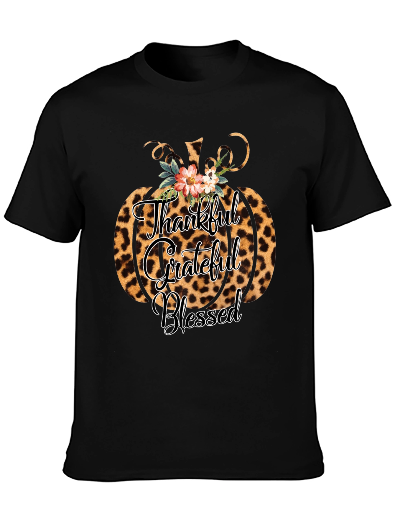 Thankful Grateful Blessed Leopard Pumpkin T-Shirt