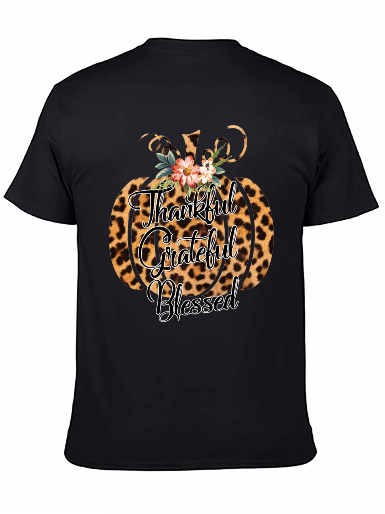 Thankful Grateful Blessed Leopard Pumpkin T-Shirt