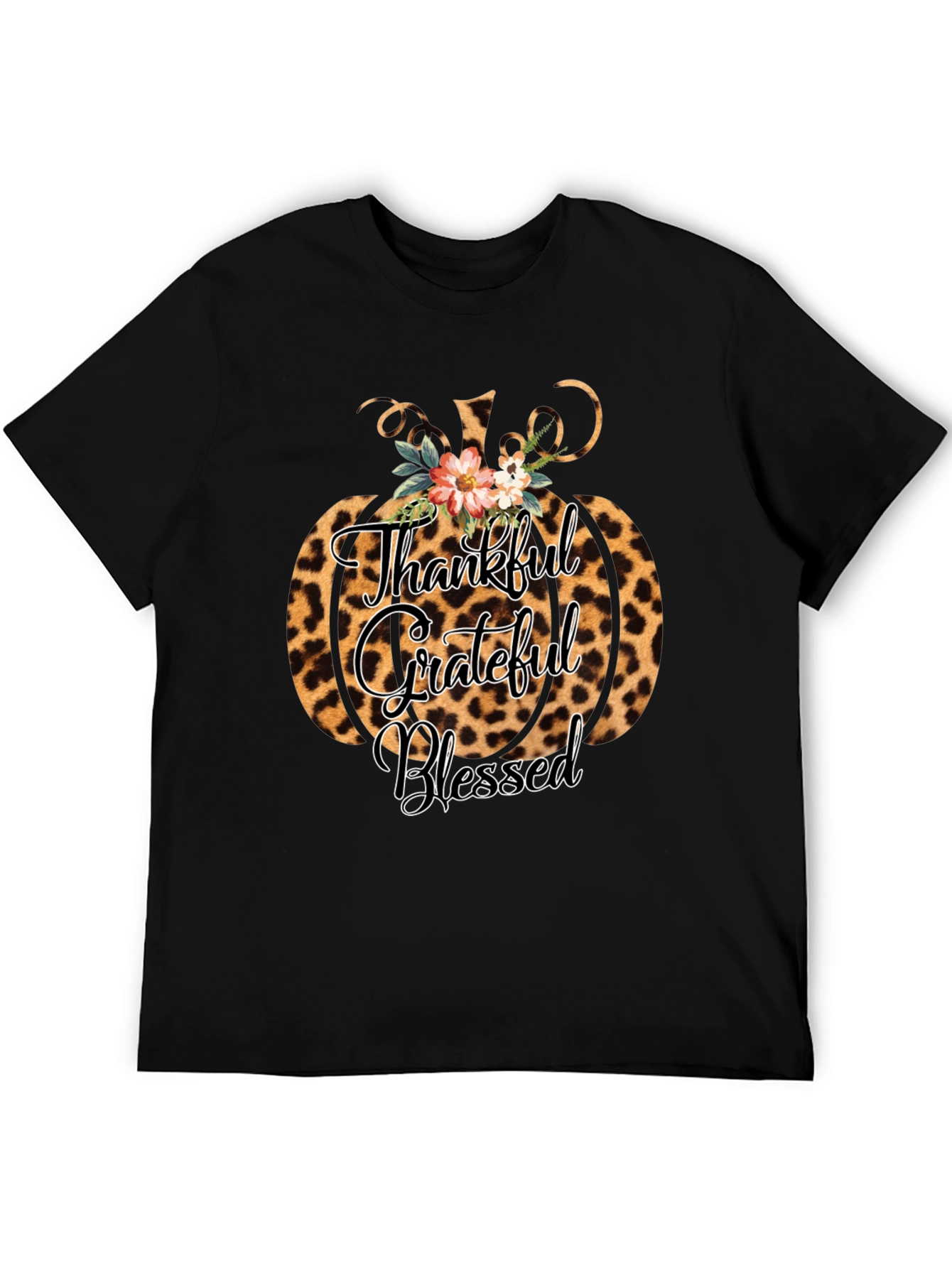 Thankful Grateful Blessed Leopard Pumpkin T-Shirt