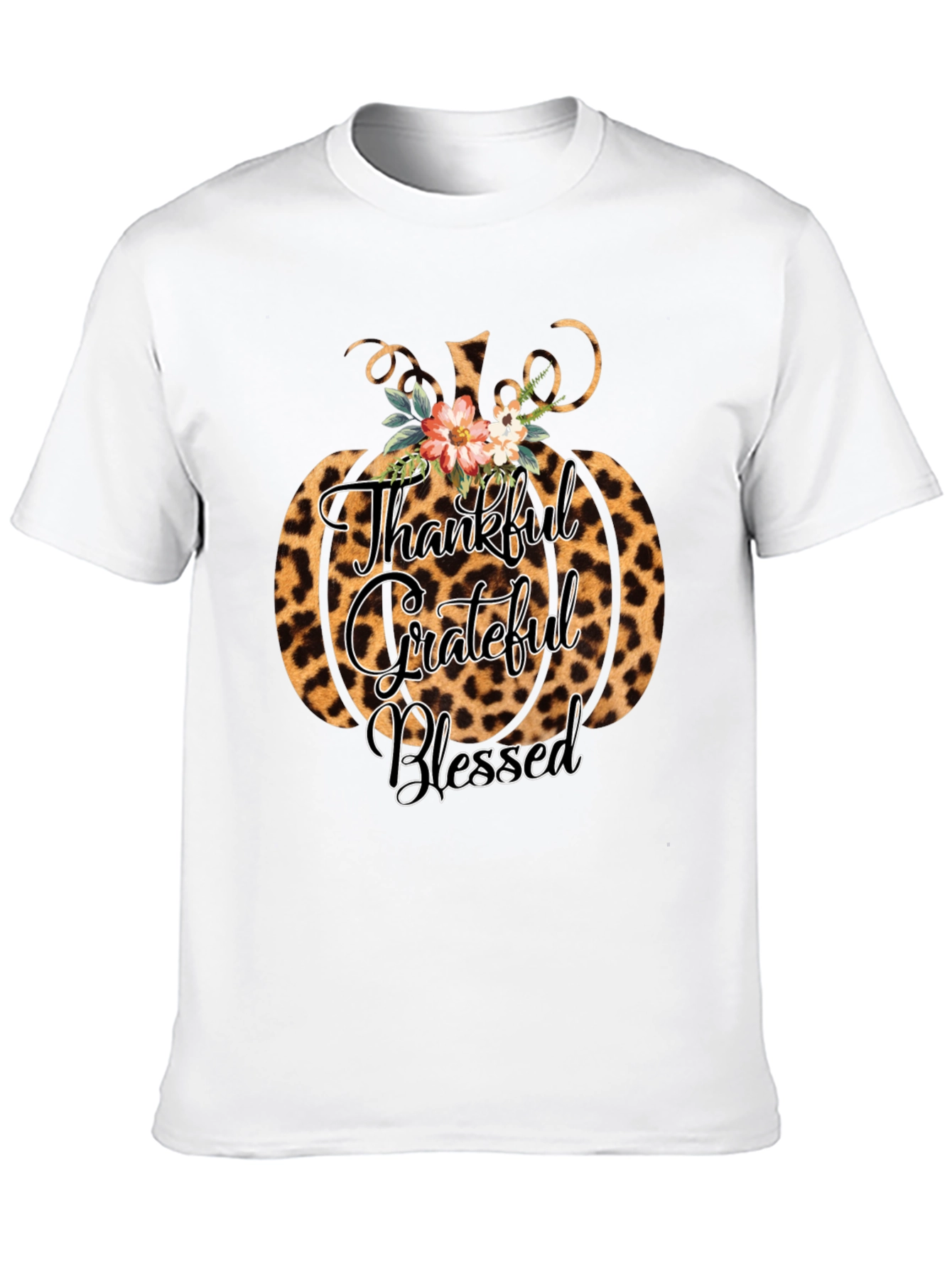 Thankful Grateful Blessed Leopard Pumpkin T-Shirt