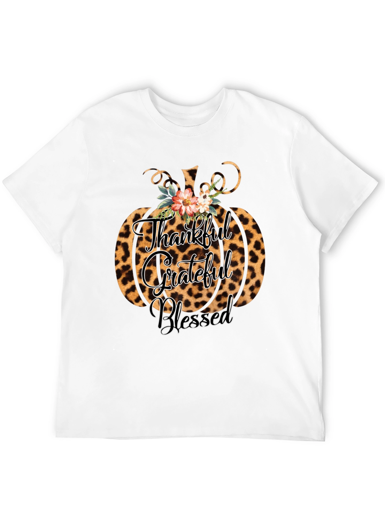 Thankful Grateful Blessed Leopard Pumpkin T-Shirt