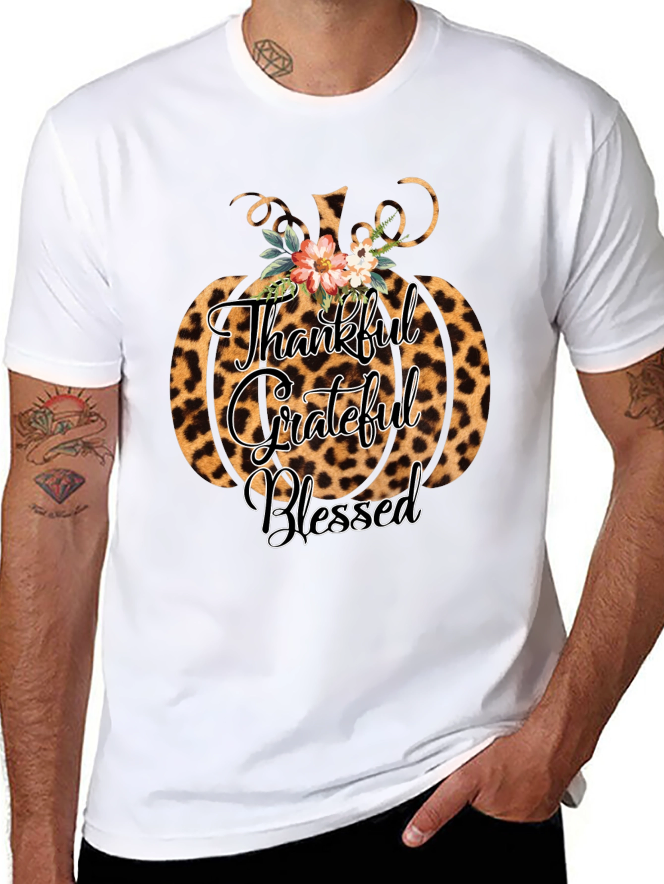 Thankful Grateful Blessed Leopard Pumpkin T-Shirt