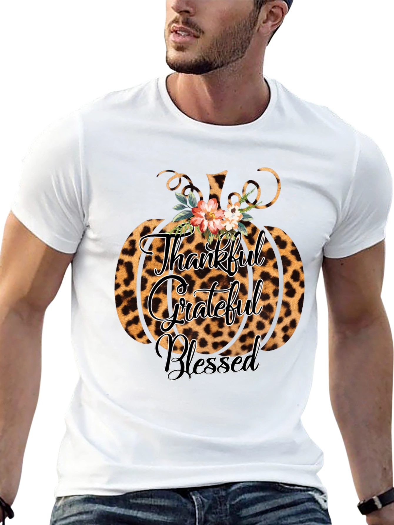 Thankful Grateful Blessed Leopard Pumpkin T-Shirt