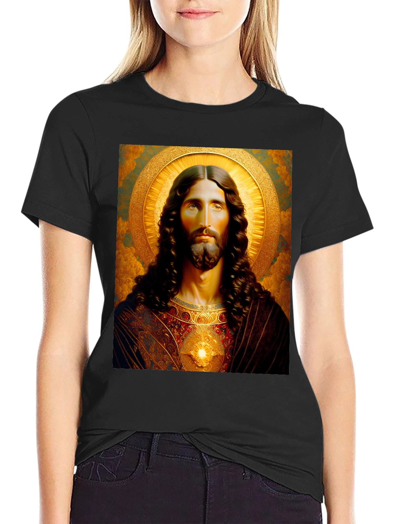 Jesus Christ Portrait Graphic T-Shirt - Black