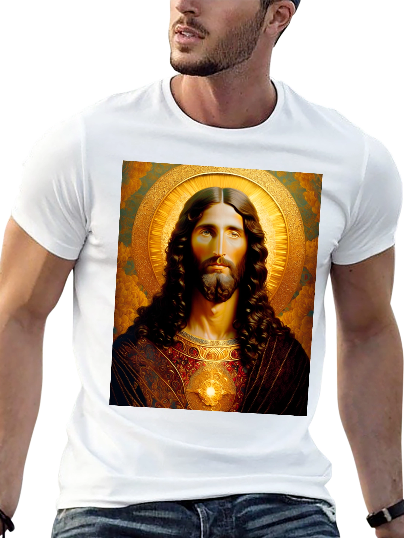 Jesus Christ Portrait Graphic T-Shirt - Black