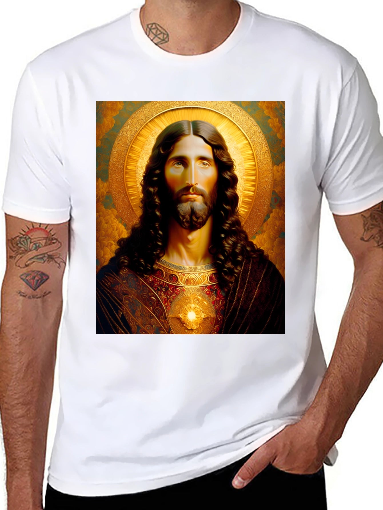 Jesus Christ Portrait Graphic T-Shirt - Black