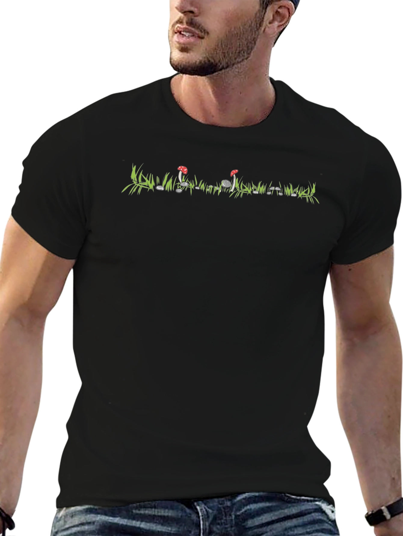 Mushroom Meadow Graphic Tee - Black Unisex T-Shirt