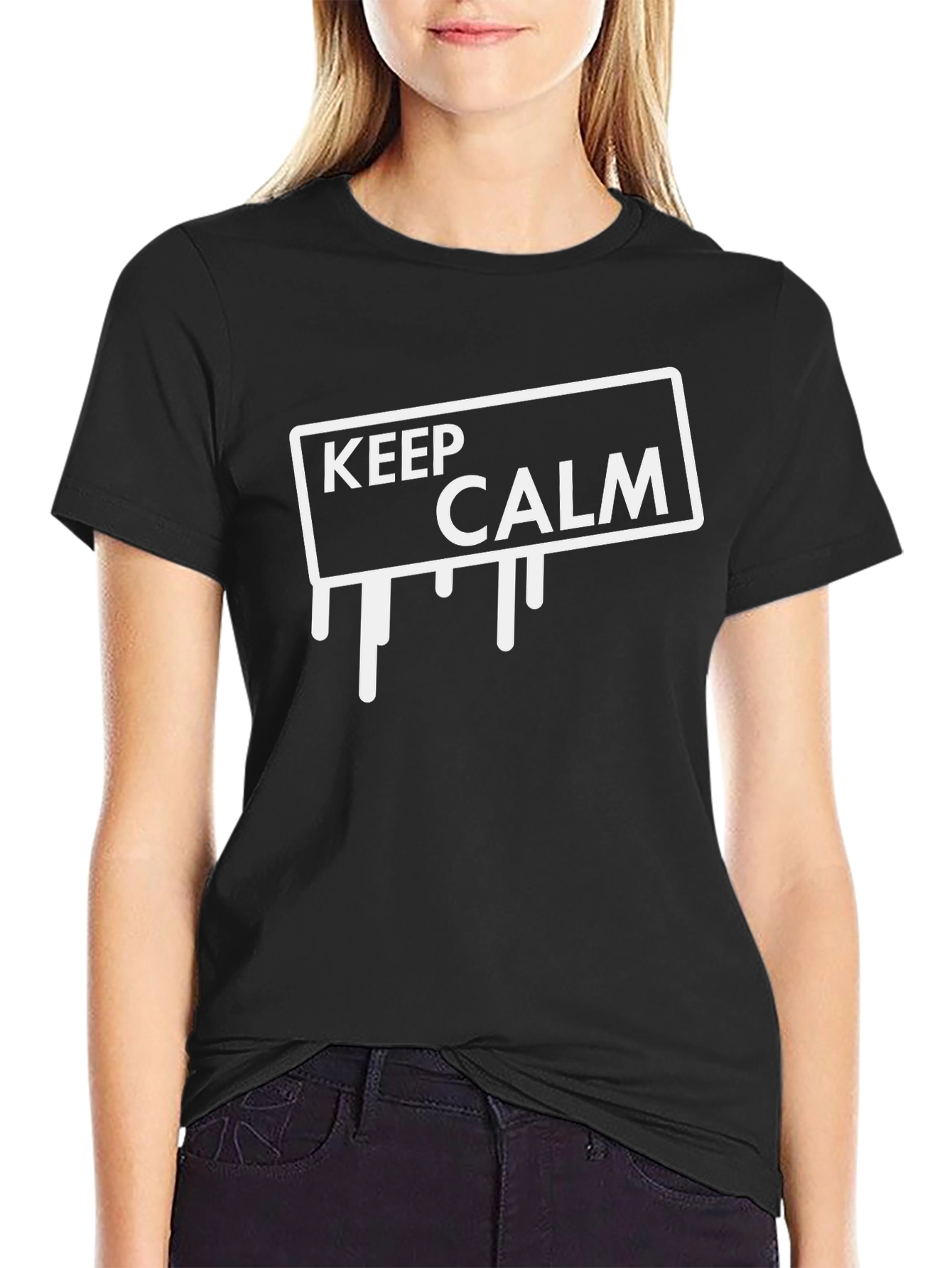 Keep Calm Drip Graphic Tee - Black Cotton