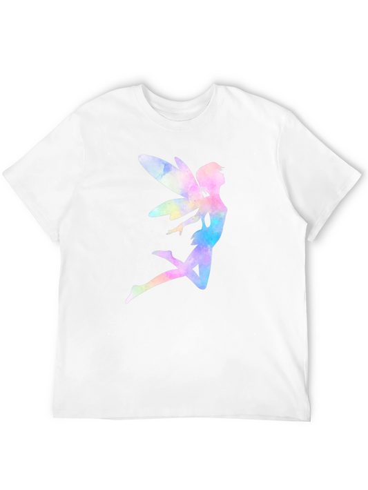 Watercolor Fairy Graphic T-Shirt - Black Cotton Blend