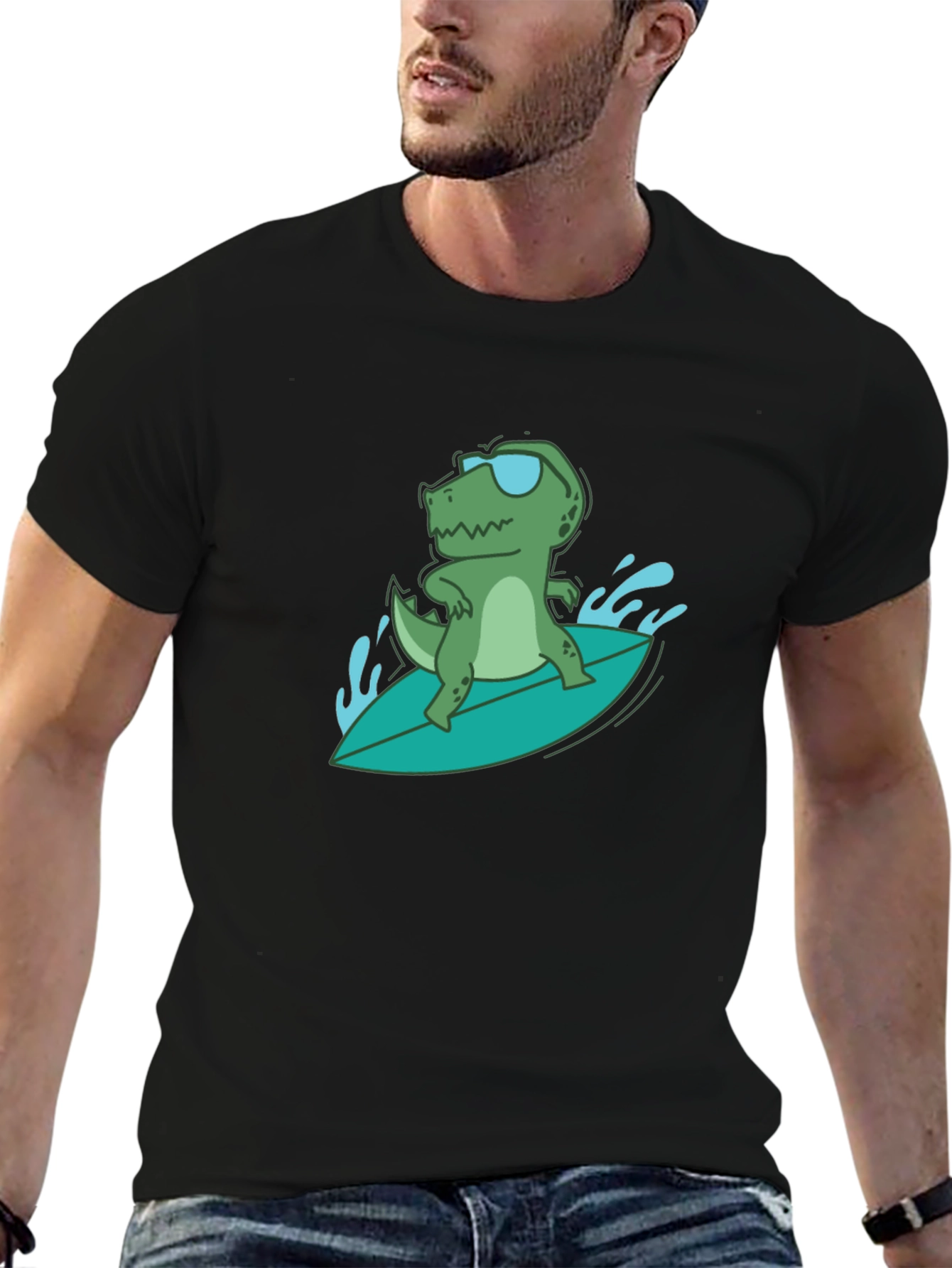 Surfing Dino Tee - Cool Reptile in Shades