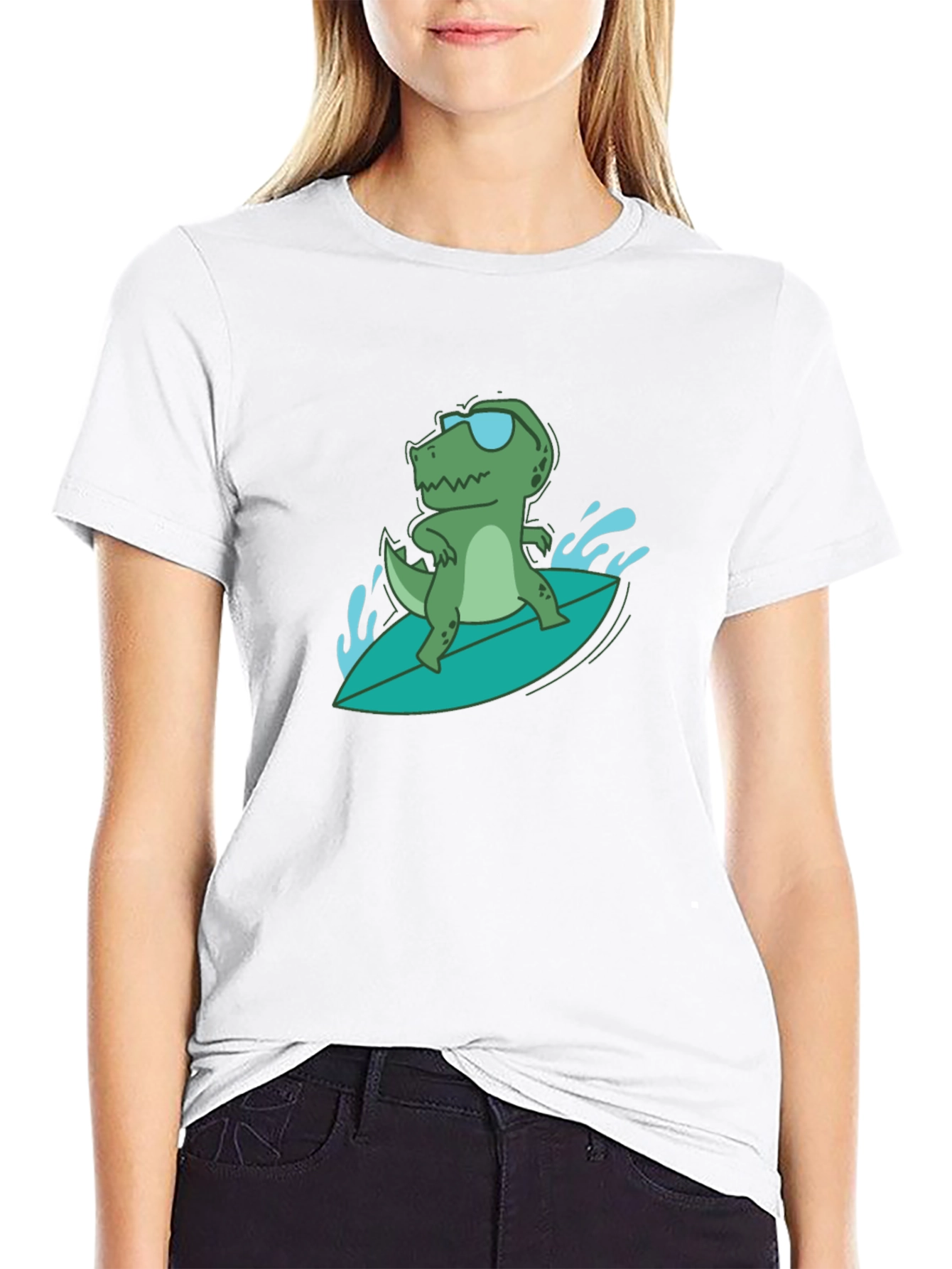 Surfing Dino Tee - Cool Reptile in Shades