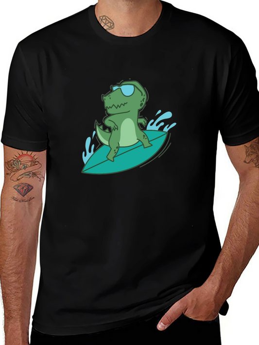 Surfing Dino Tee - Cool Reptile in Shades