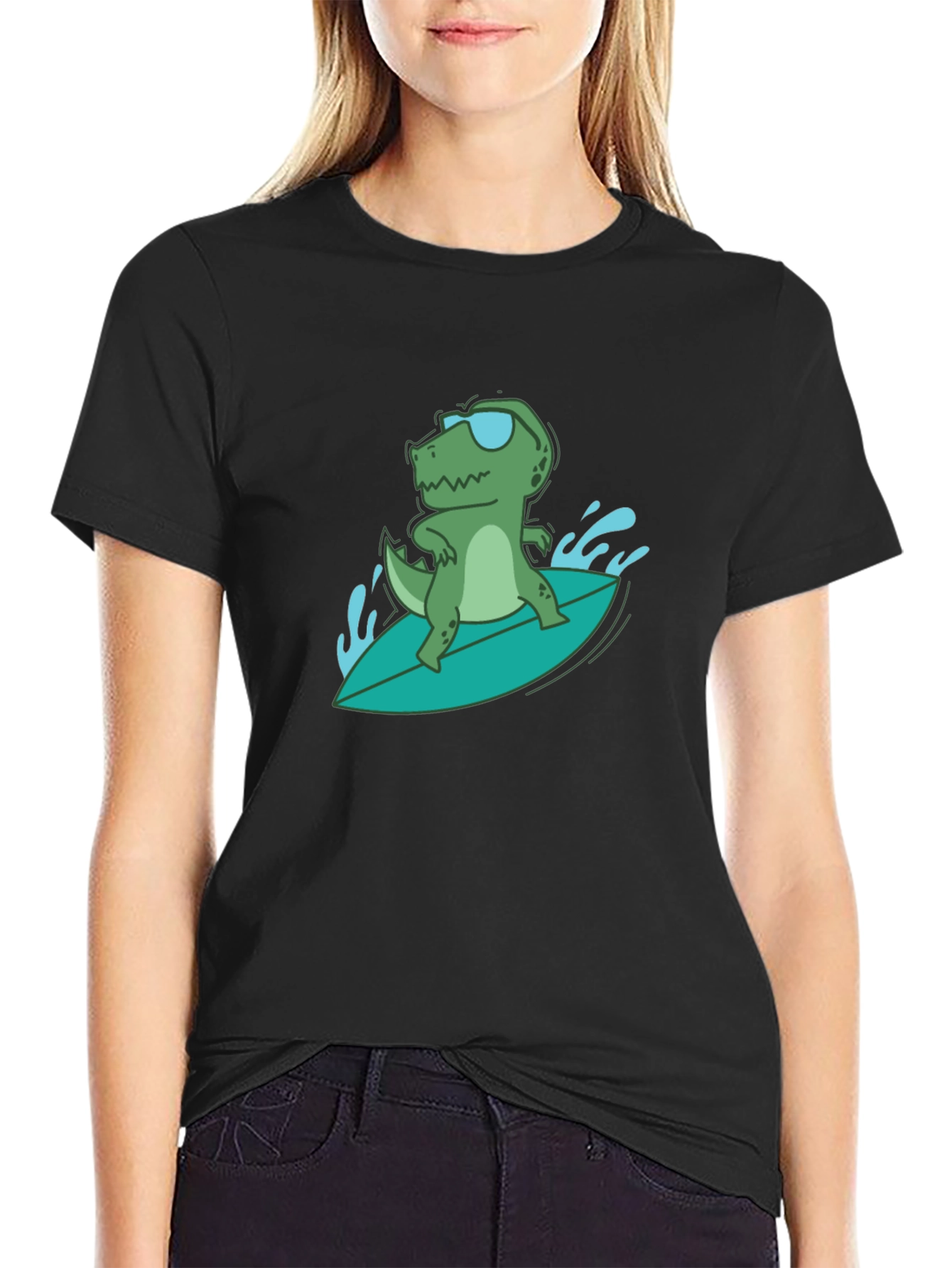 Surfing Dino Tee - Cool Reptile in Shades