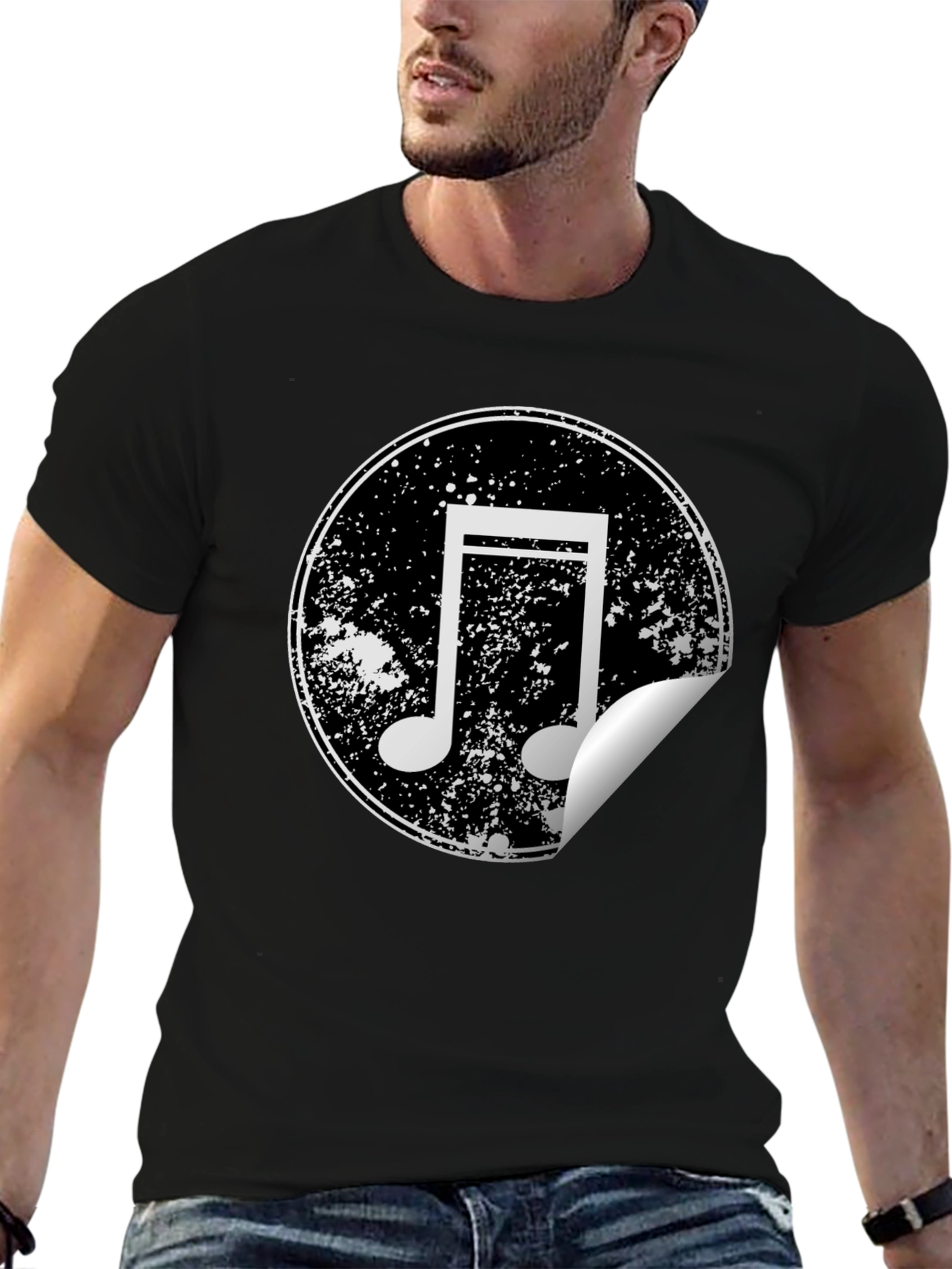 Musical Note Graphic Tee - Distressed Circle Design