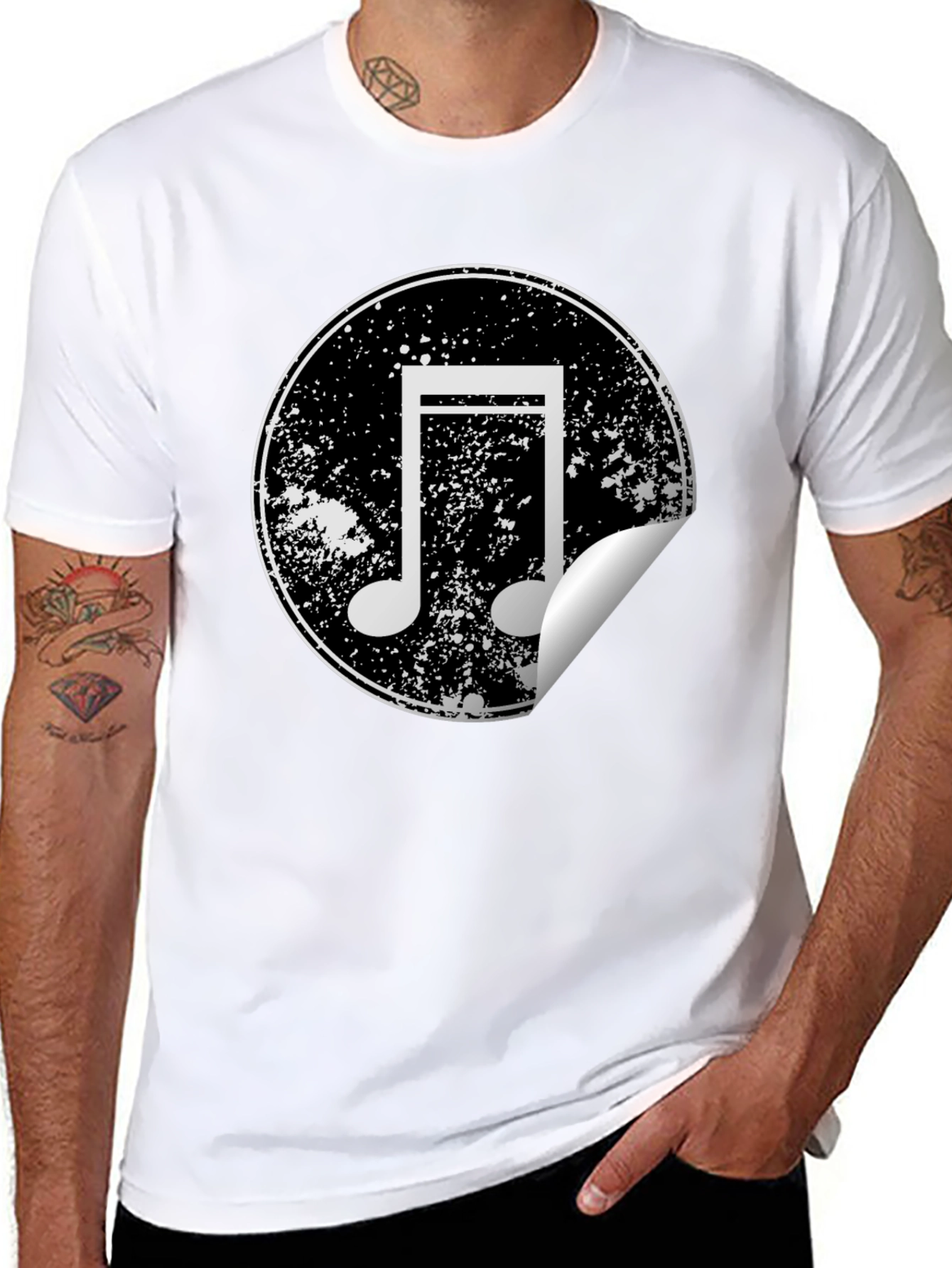 Musical Note Graphic Tee - Distressed Circle Design