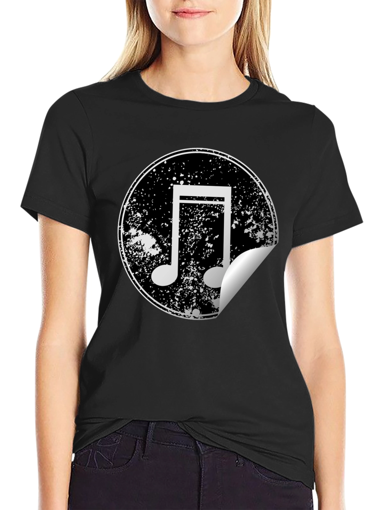 Musical Note Graphic Tee - Distressed Circle Design