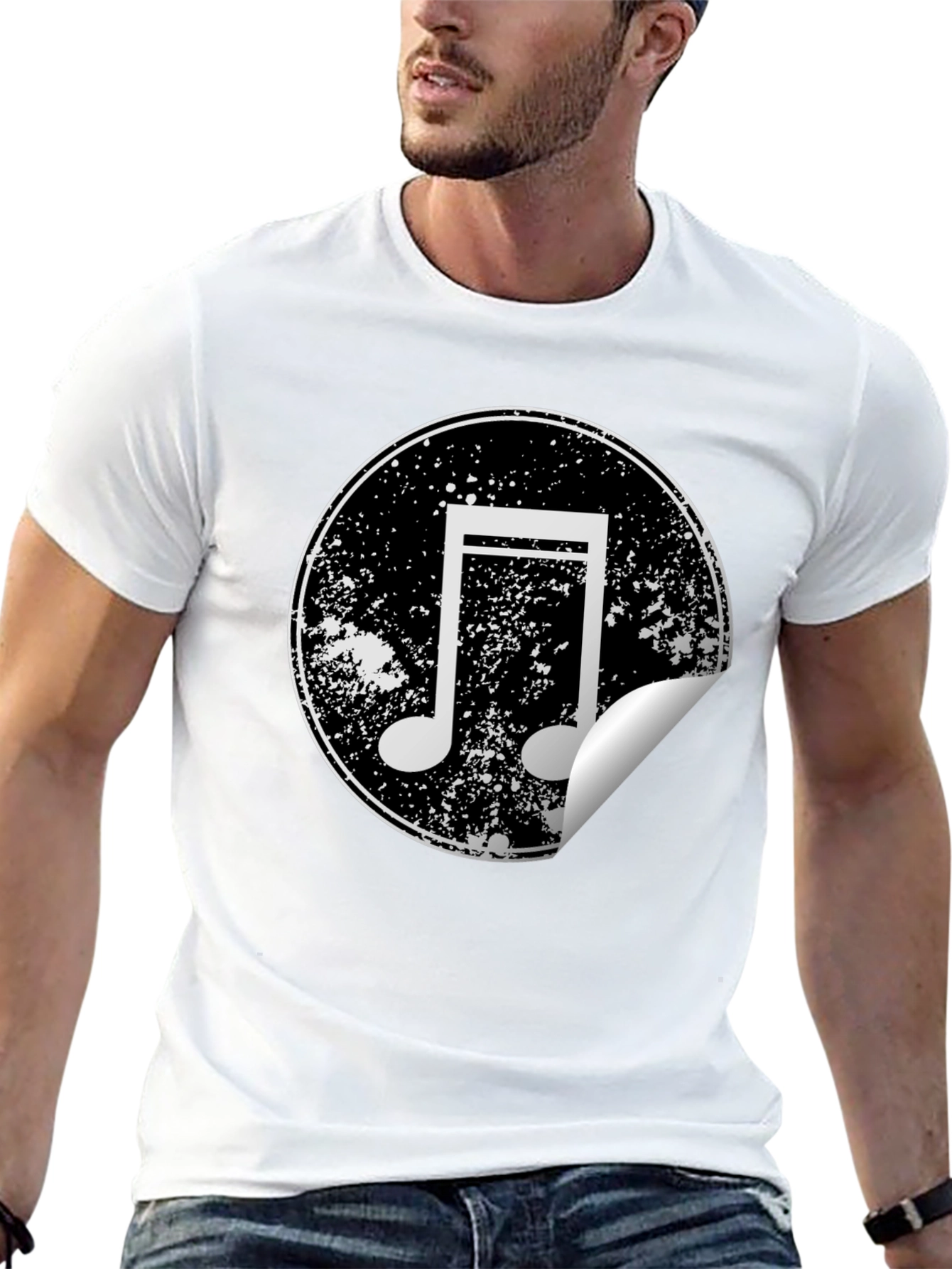 Musical Note Graphic Tee - Distressed Circle Design