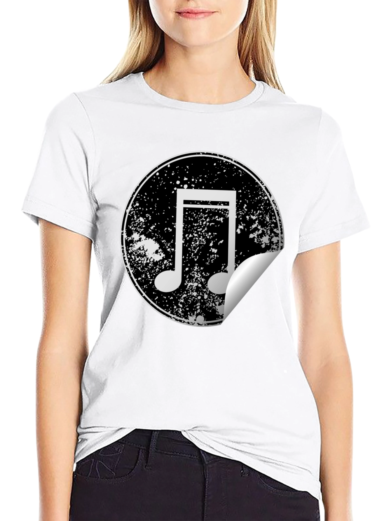 Musical Note Graphic Tee - Distressed Circle Design
