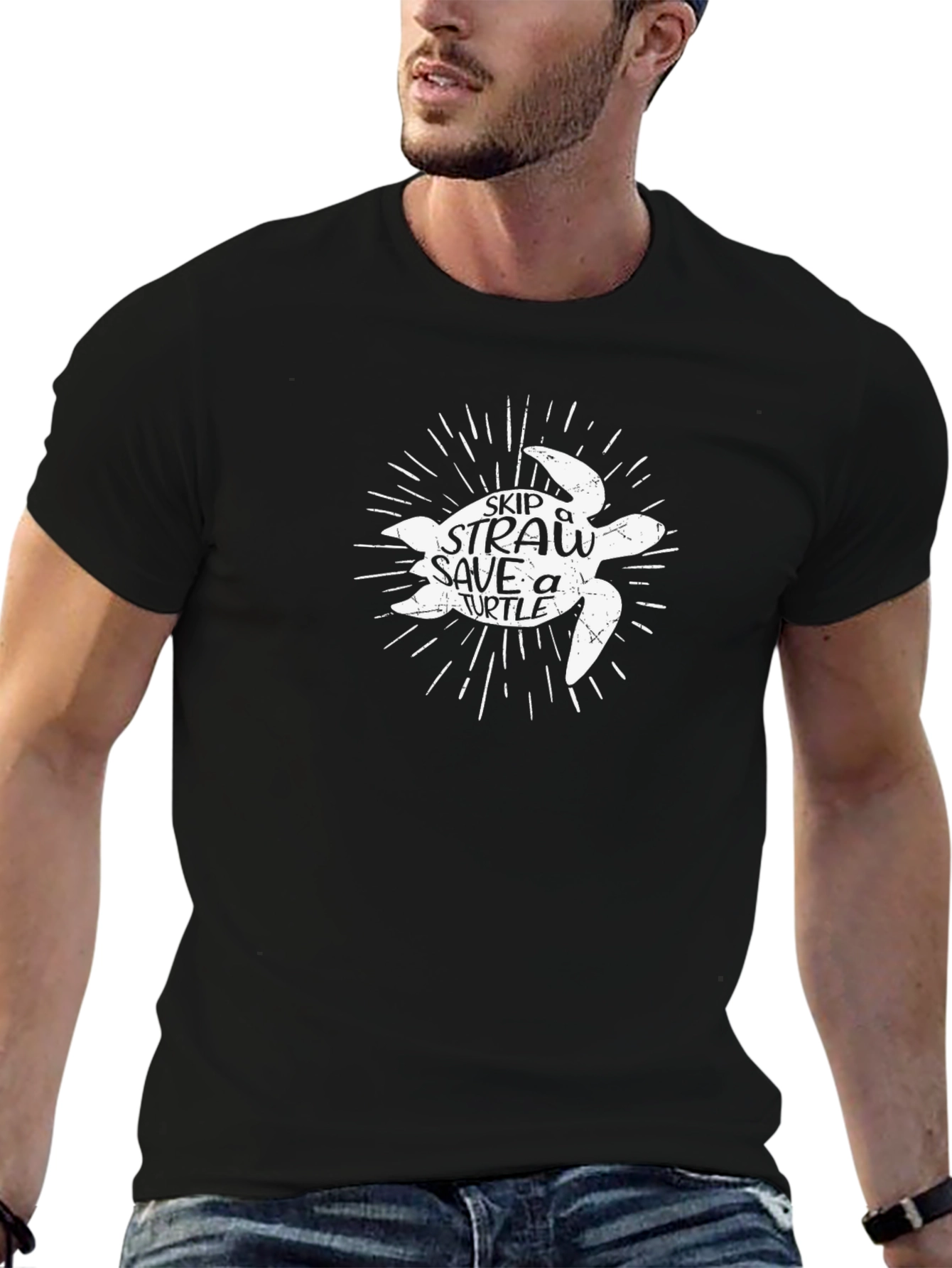 Skip Straw Save a Turtle Graphic T-Shirt