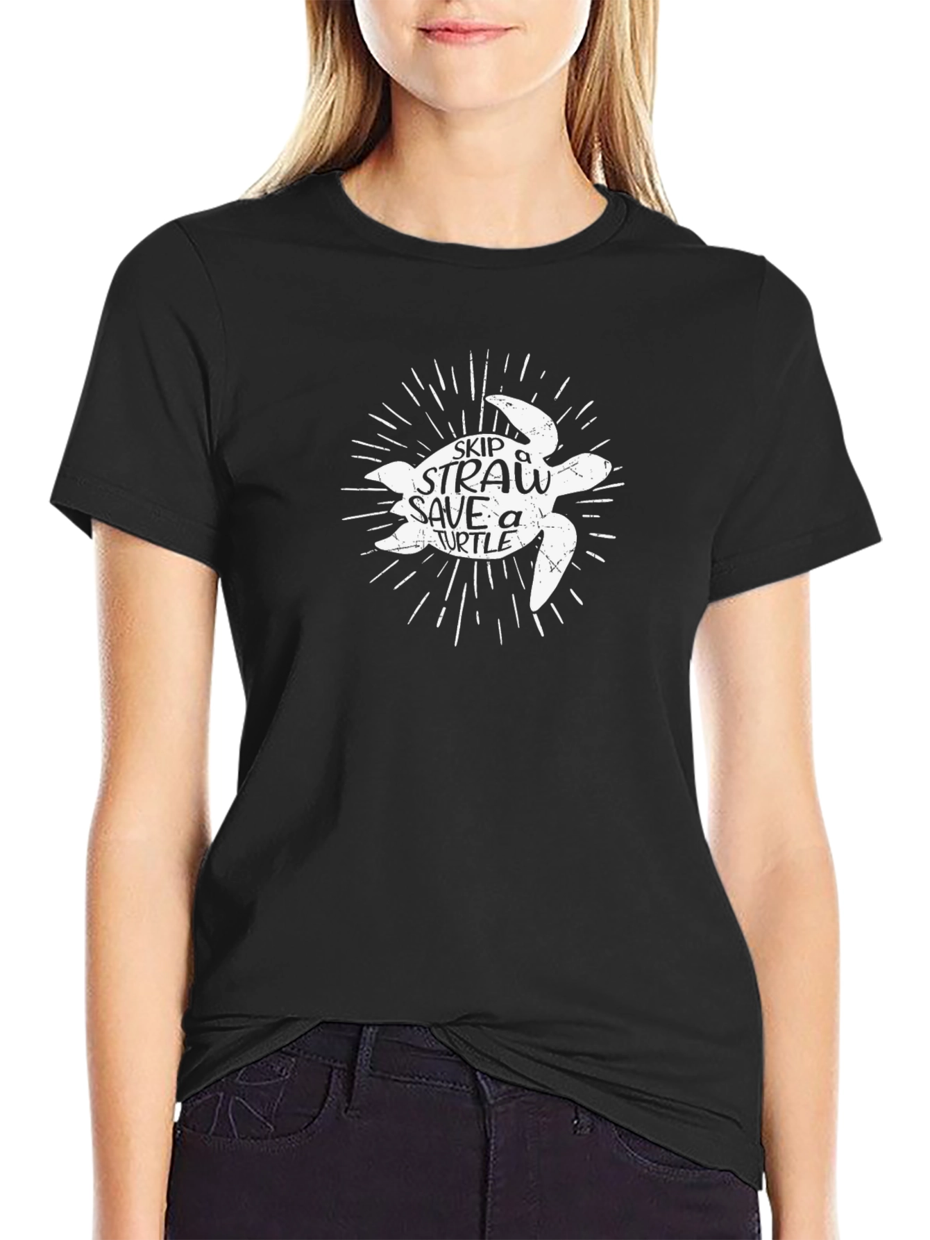 Skip Straw Save a Turtle Graphic T-Shirt