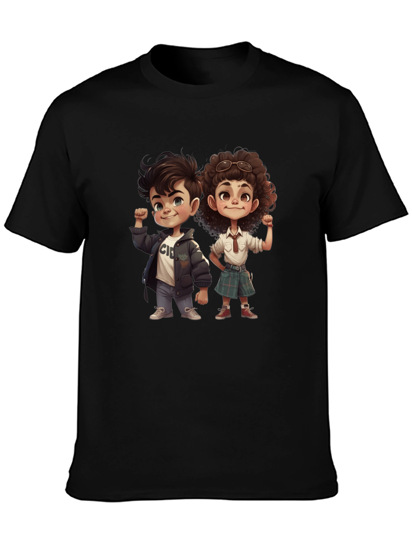 Cartoon Kids Graphic Tee - Black