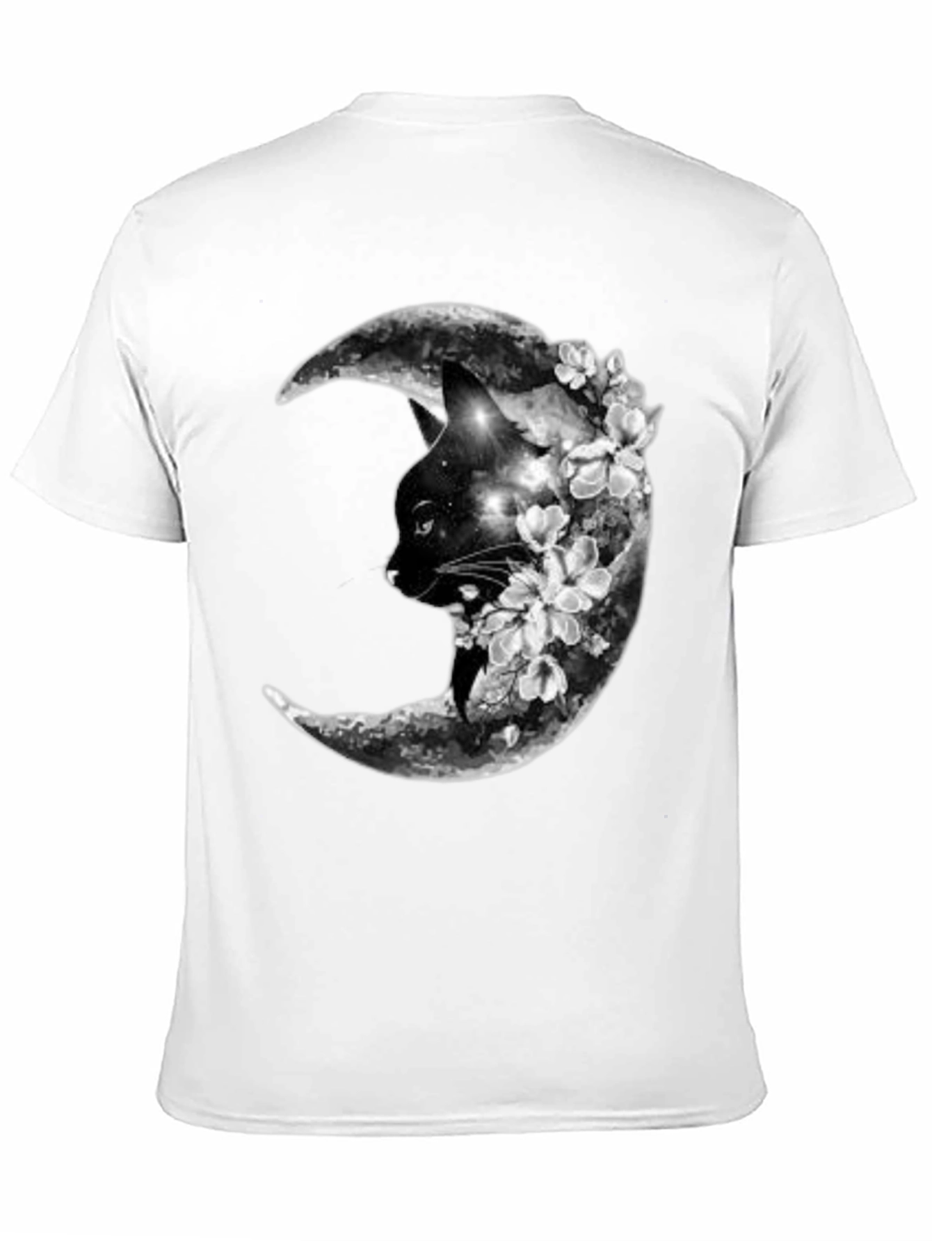 Cat Moon Floral Black T-Shirt
