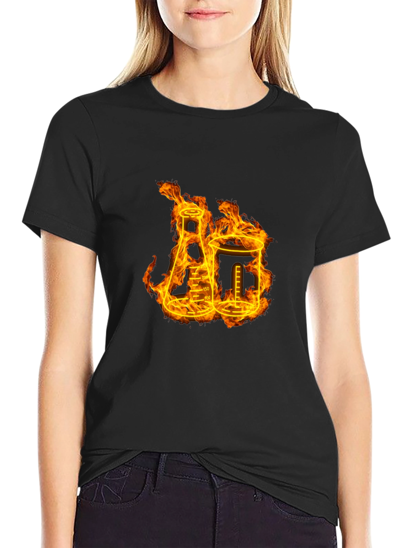 Flaming Chemistry Beaker Graphic T-Shirt