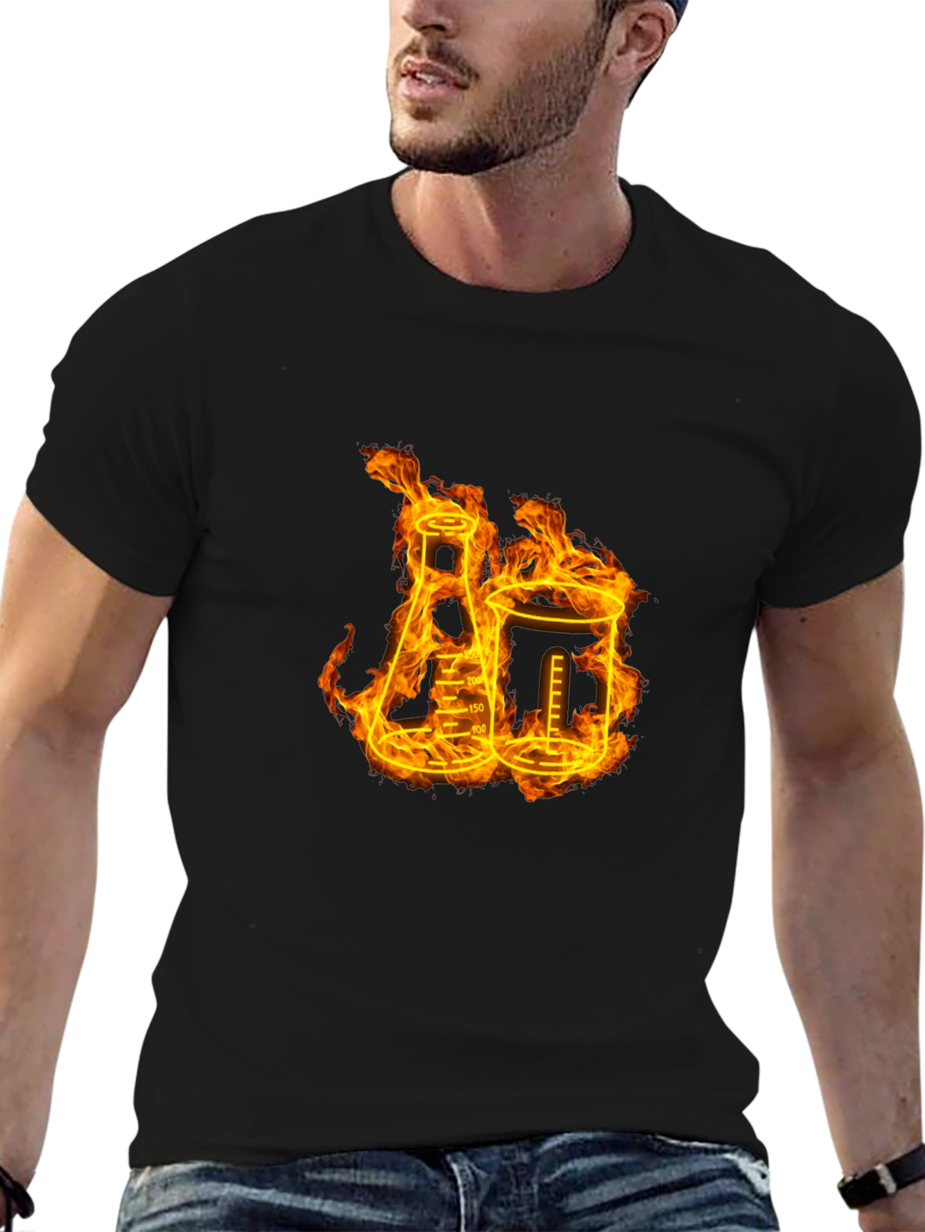 Flaming Chemistry Beaker Graphic T-Shirt