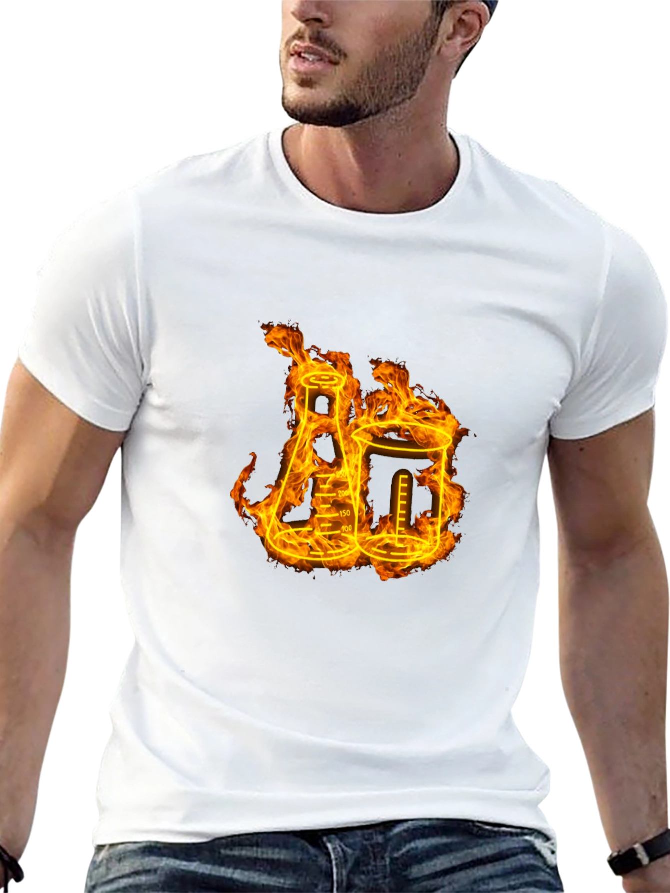 Flaming Chemistry Beaker Graphic T-Shirt