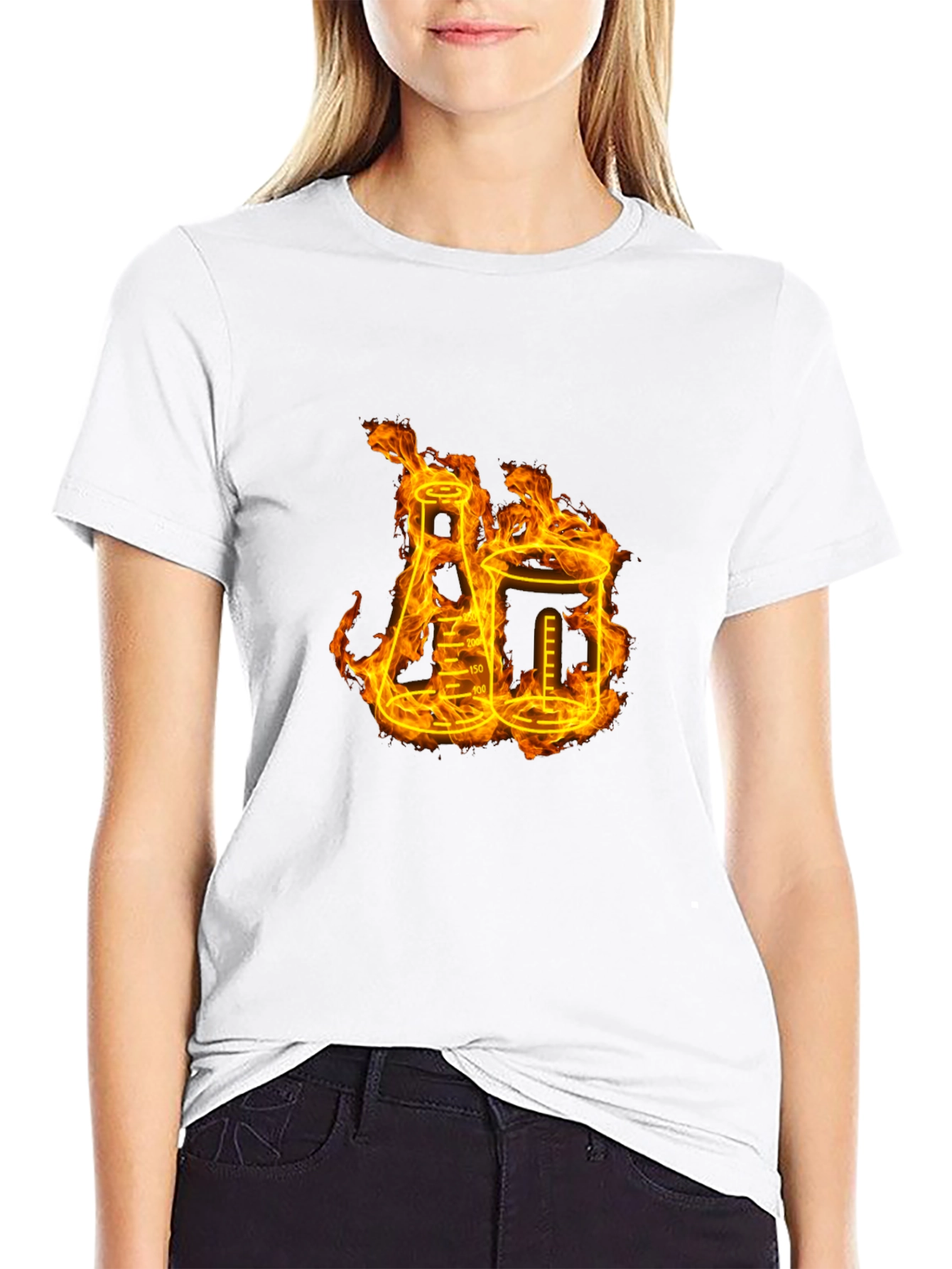 Flaming Chemistry Beaker Graphic T-Shirt