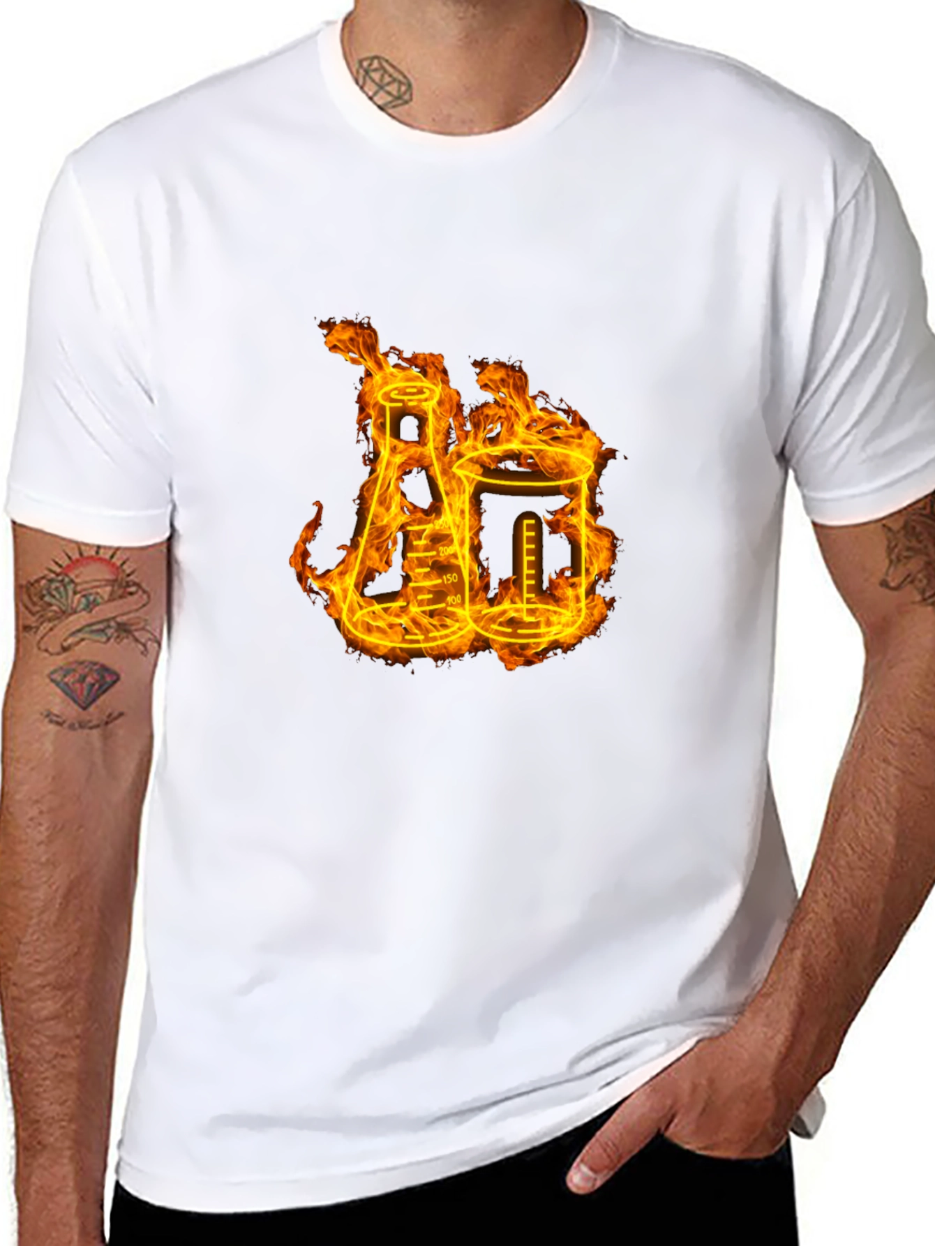 Flaming Chemistry Beaker Graphic T-Shirt